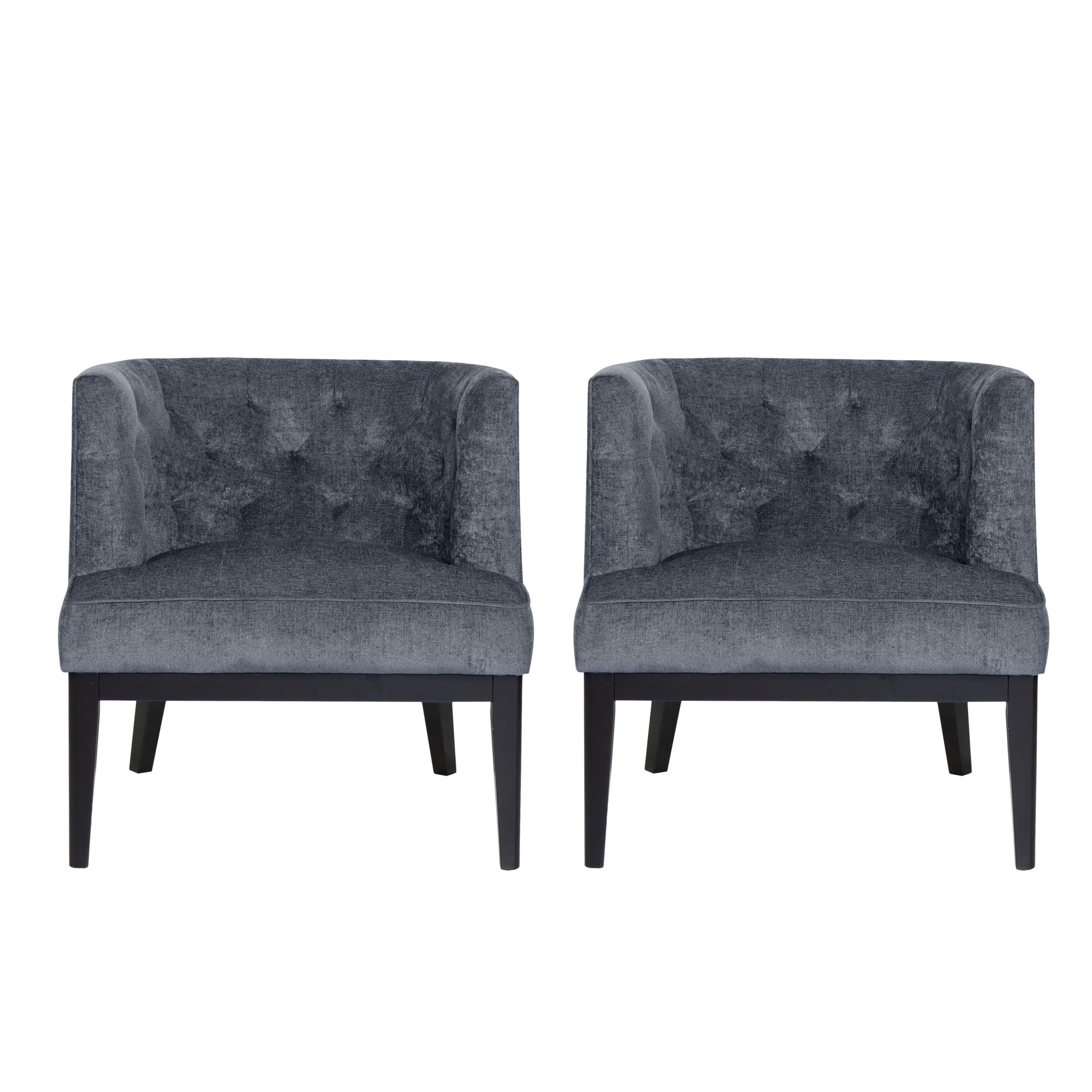 Charcoal and Dark Brown Tufted Faux Leather Barrel Accent Chair Set