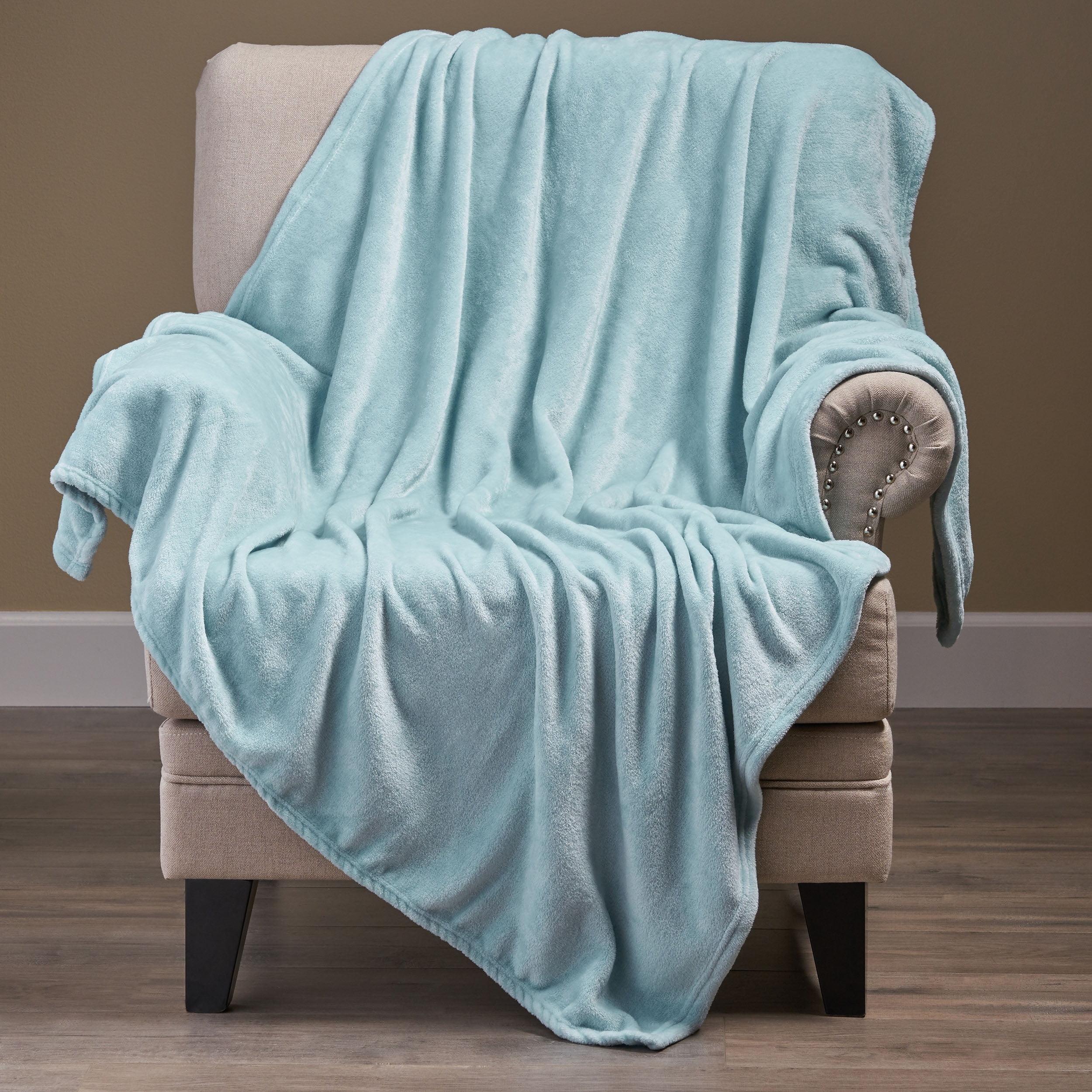 Luxurious Light Blue Flannel 50" x 60" Reversible Throw Blanket