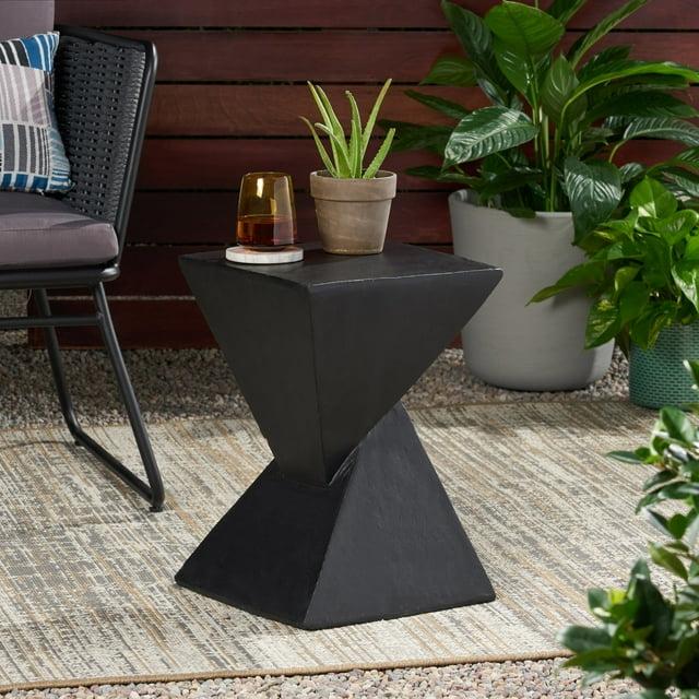 Noble House Tess Modern Light Weight Concrete Outdoor Accent Table in Black