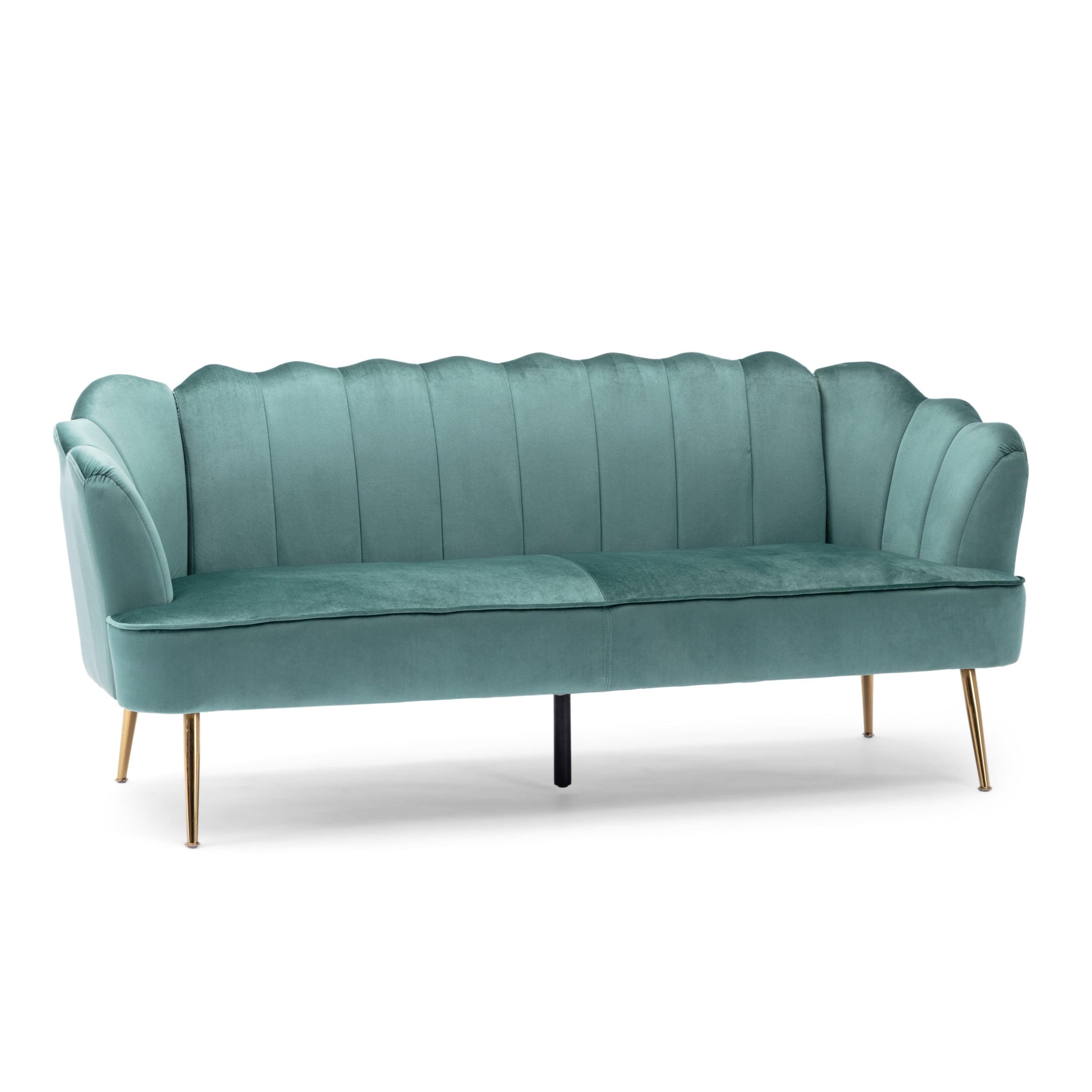 Turquoise and Gold Velvet 3-Seater Lawson Sofa