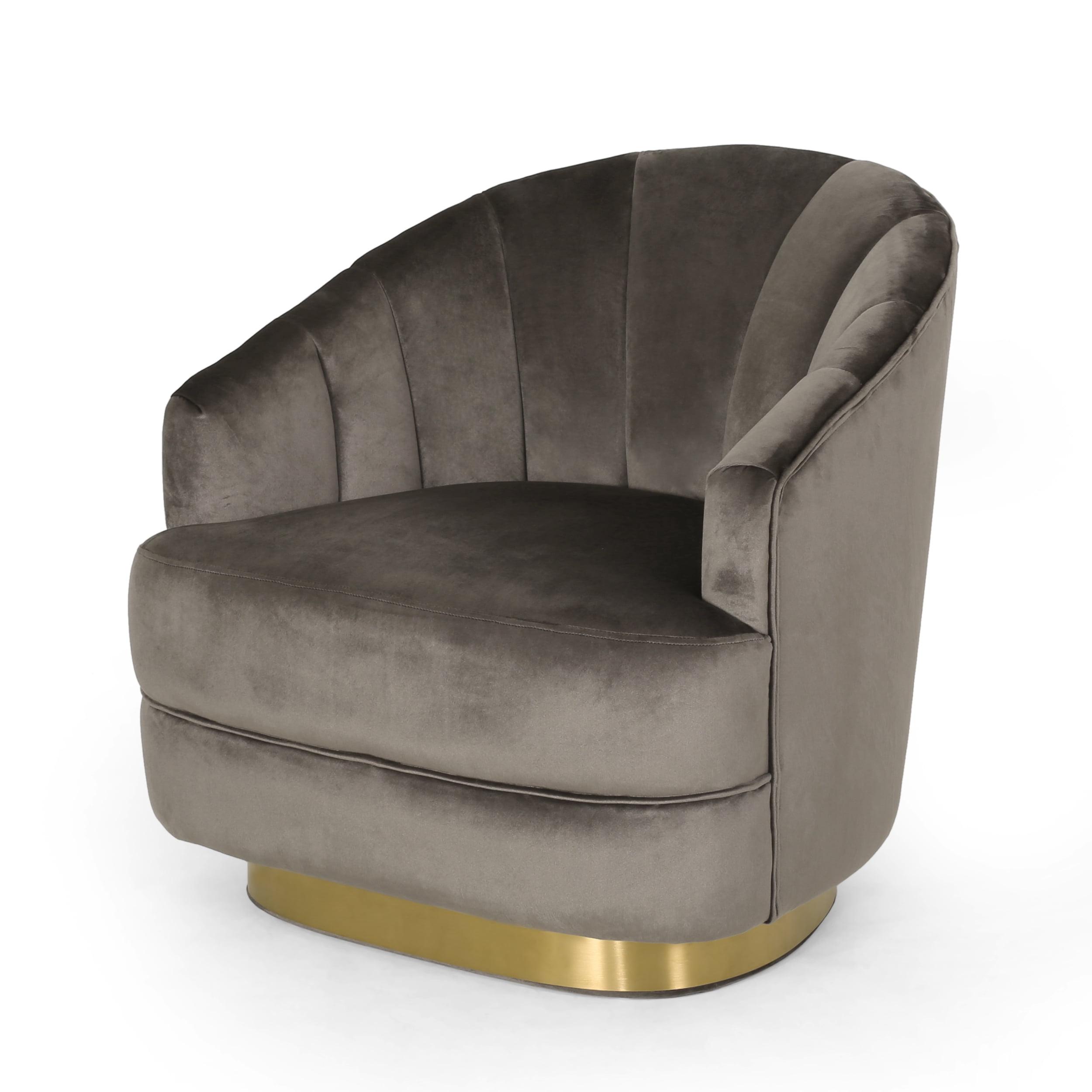 Gray Velvet Upholstered Club Armchair with Solid Wood Frame