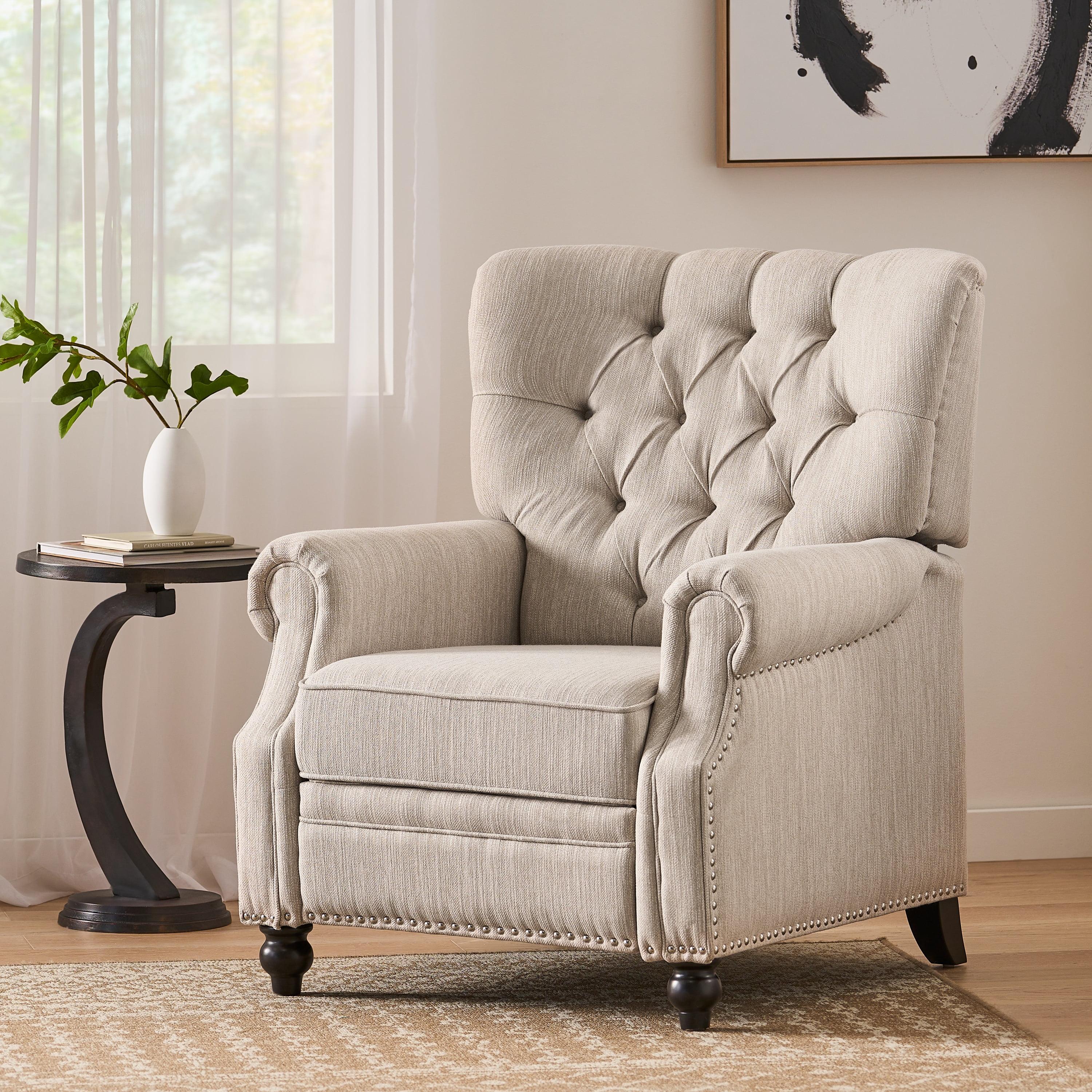 Noble House Torrens Fabric Tufted Recliner, Beige and Dark Brown