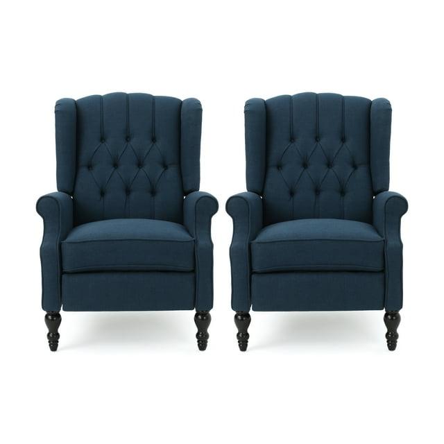 Noble House Walter Fabric Pushback Recliner, Set of 2, Blue