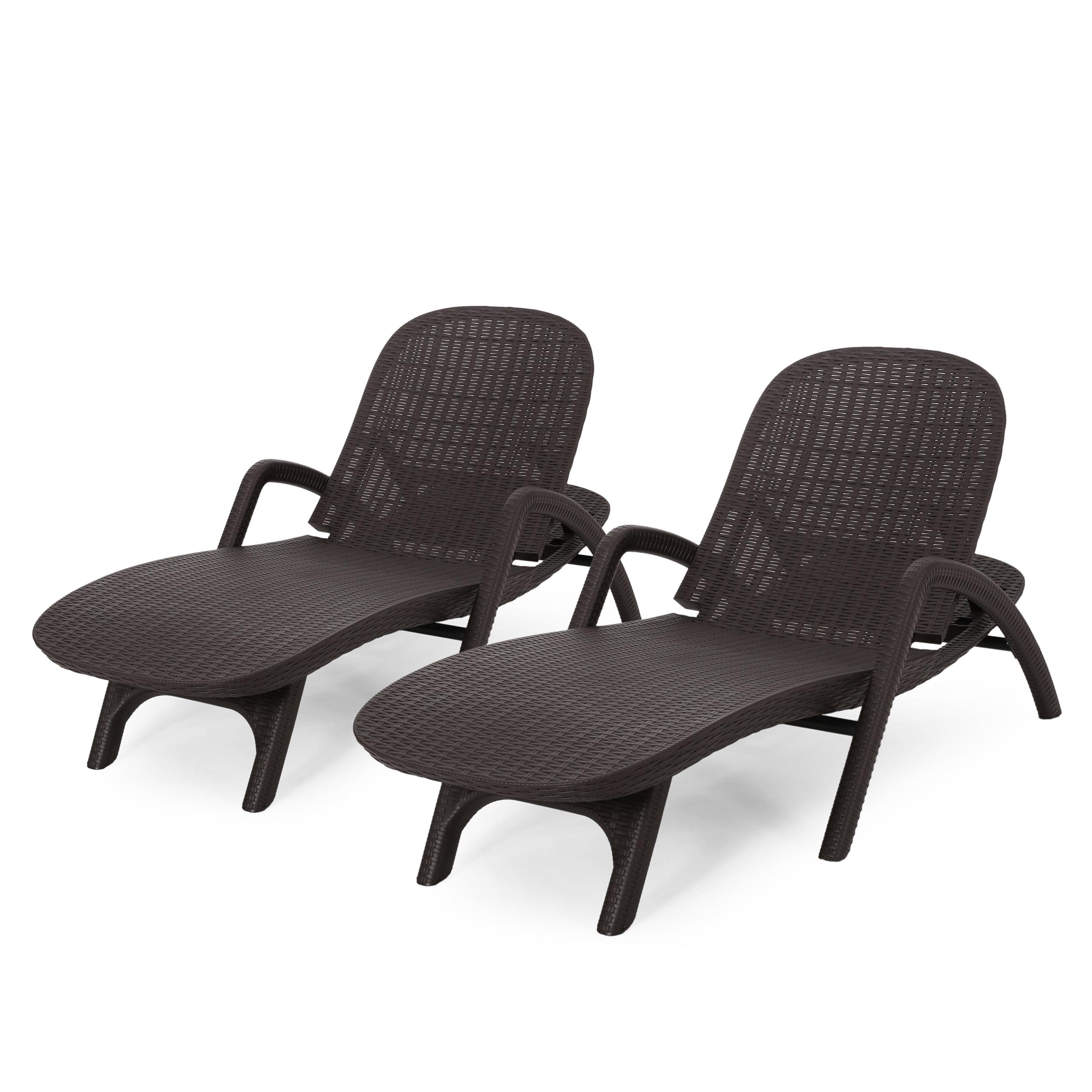 Noble House Waverly Outdoor Faux Wicker Chaise Lounges (Set of 2) Dark Brown