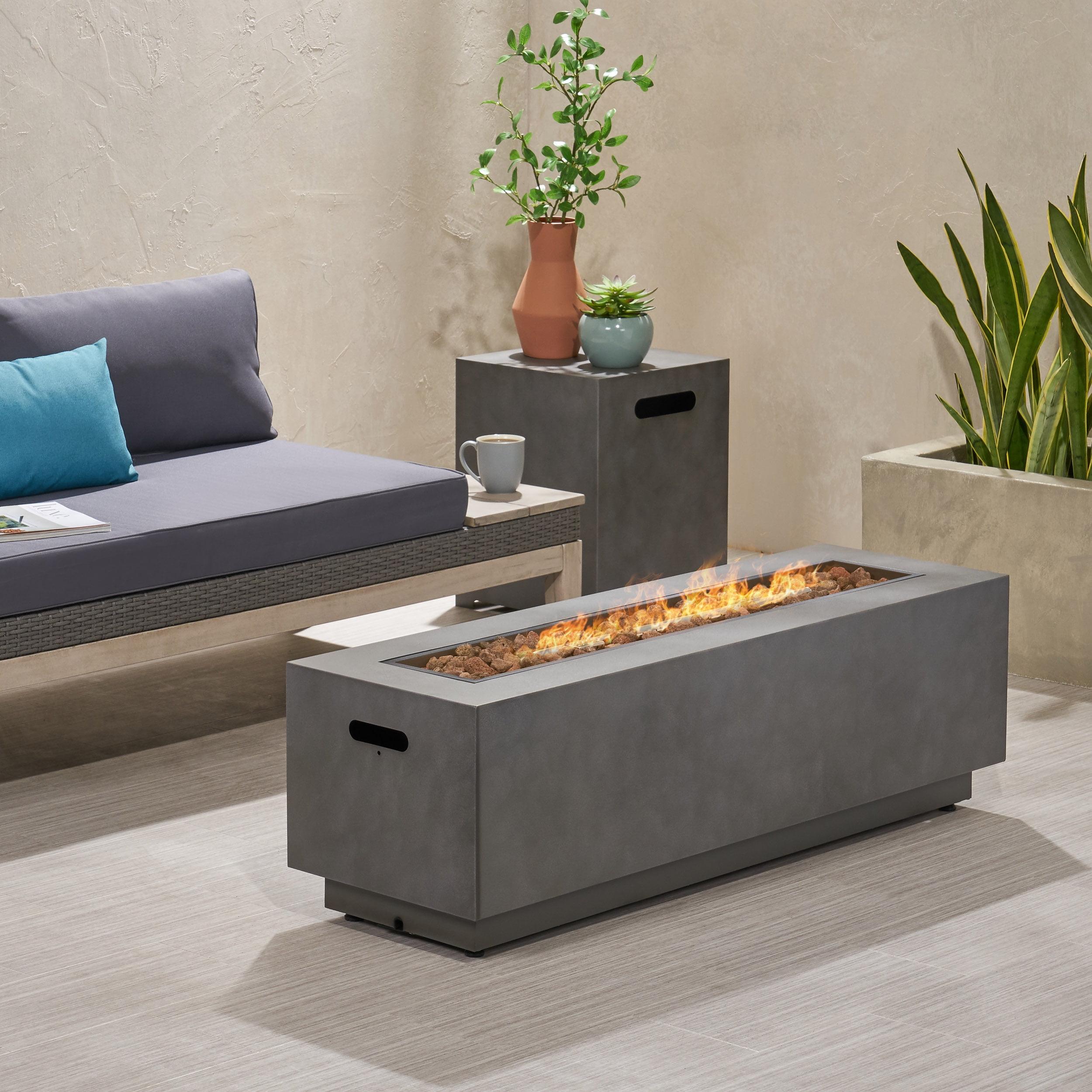 Noble House Wellington Rectangular Fire Pit with Tank Holder in Concrete