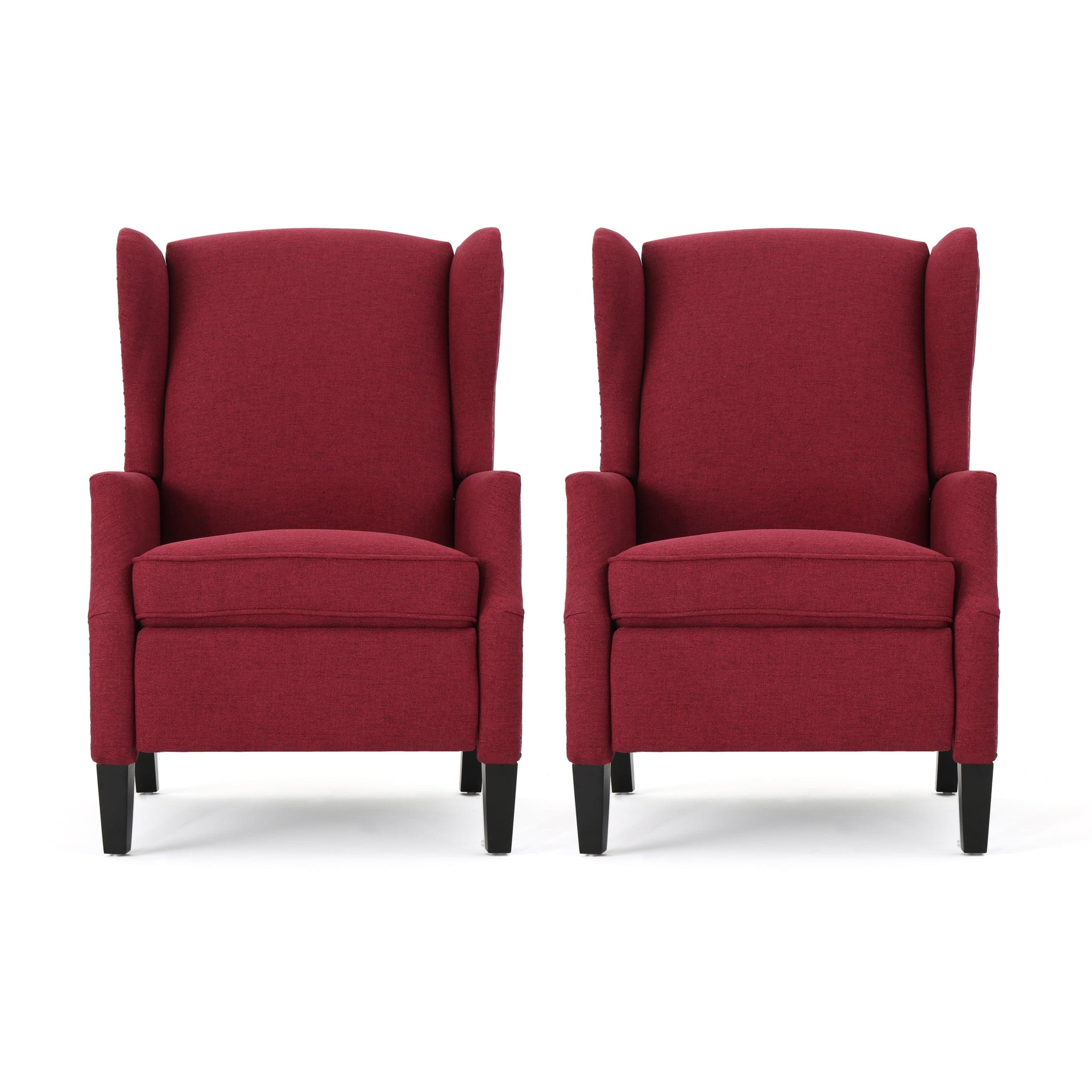 Deep Red Birch Wood Wingback Recliner Set