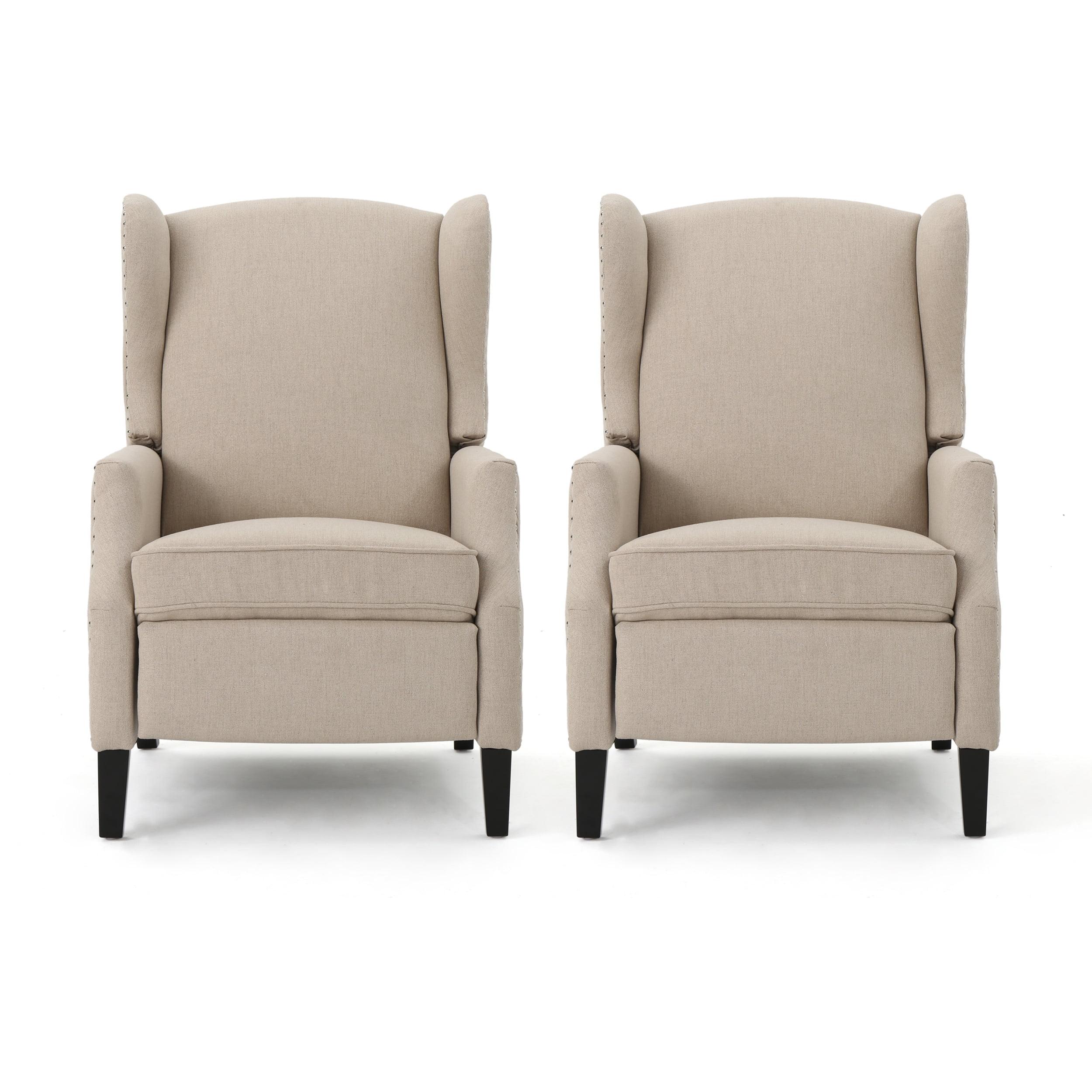 Noble House Wescott Fabric Wing Back Recliner, Set of 2, Beige