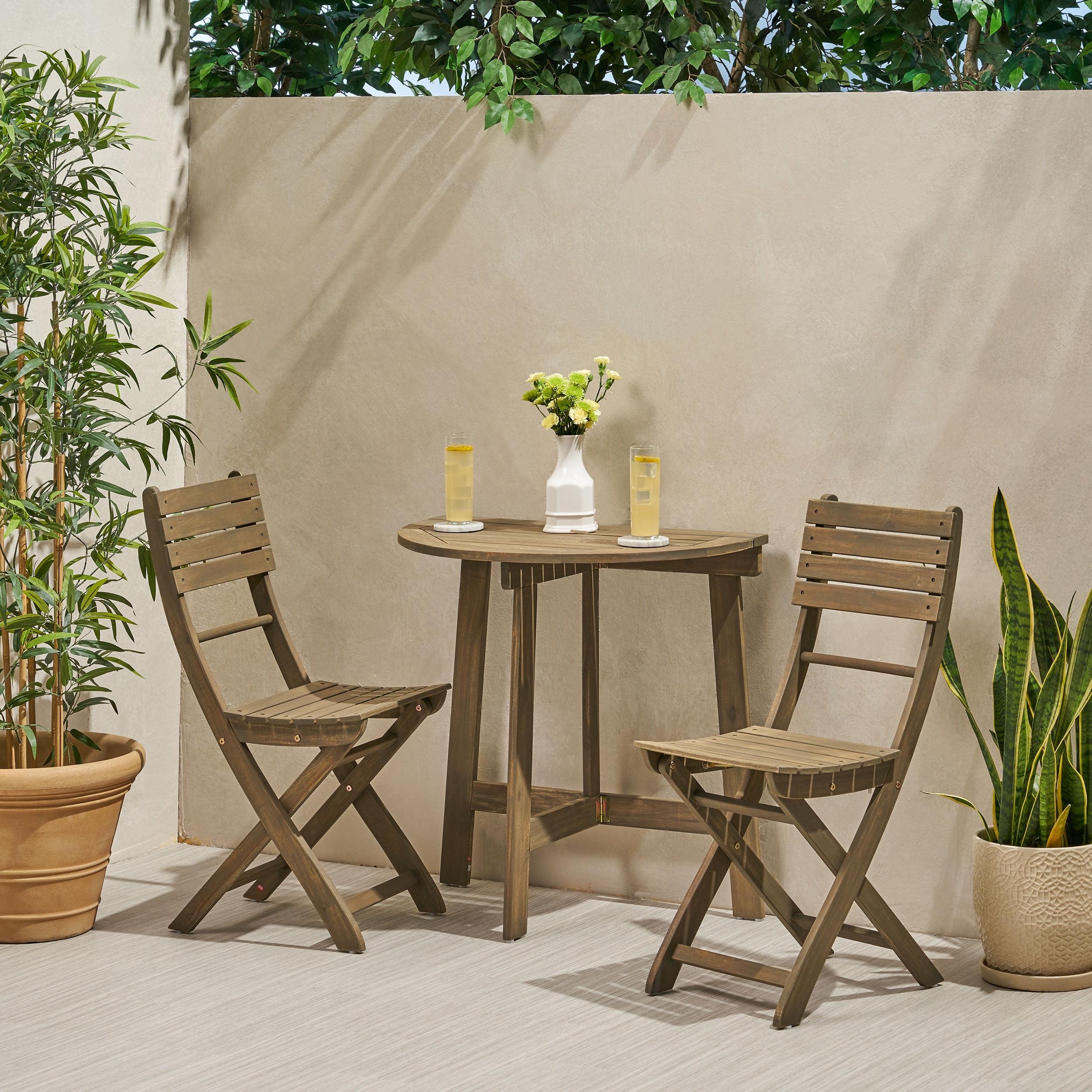 Gray Acacia Wood 3-Piece Foldable Outdoor Bistro Set