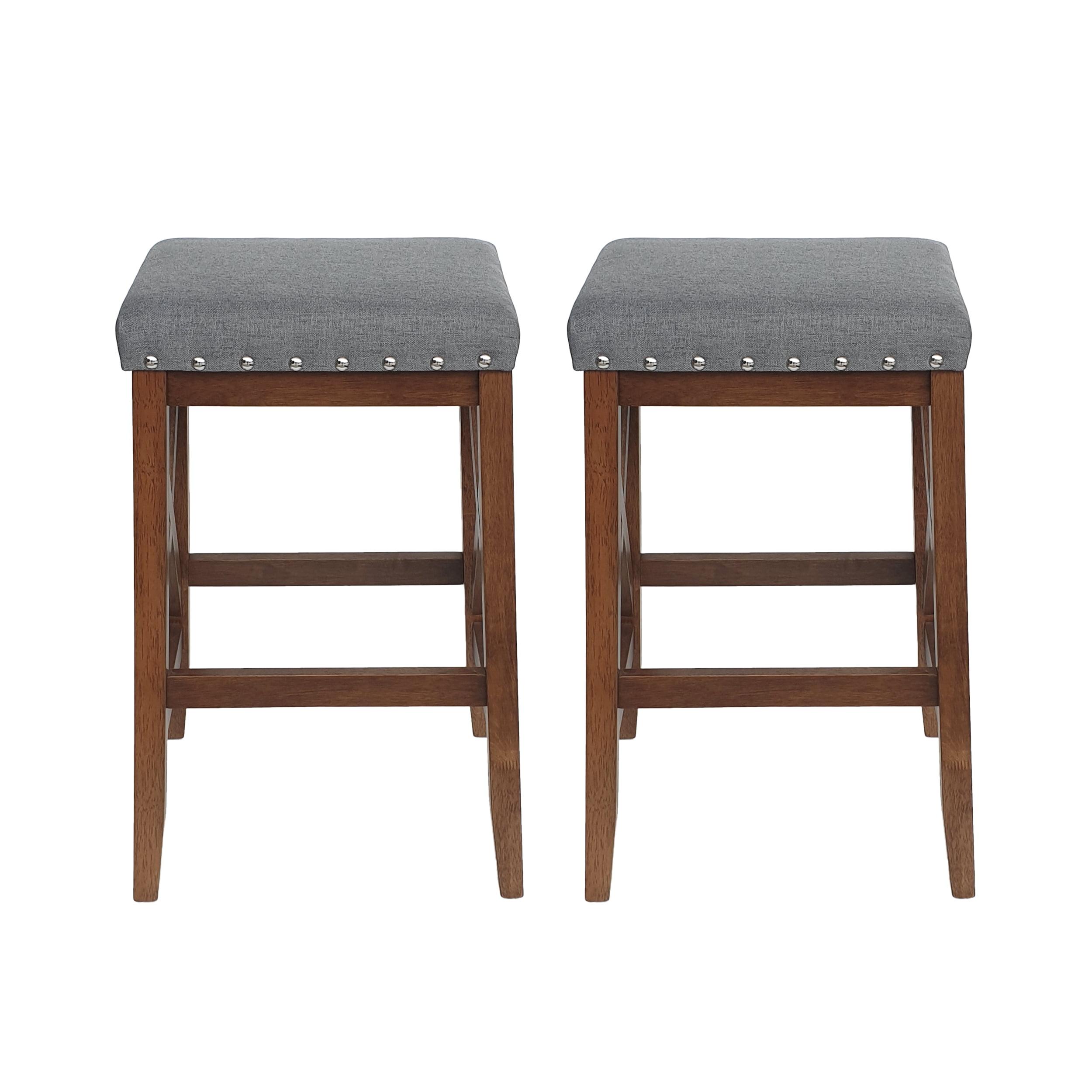 Noble House Zoey Contemporary 29.6" Fabric Barstools, Set of 2, Charcoal, Walnut