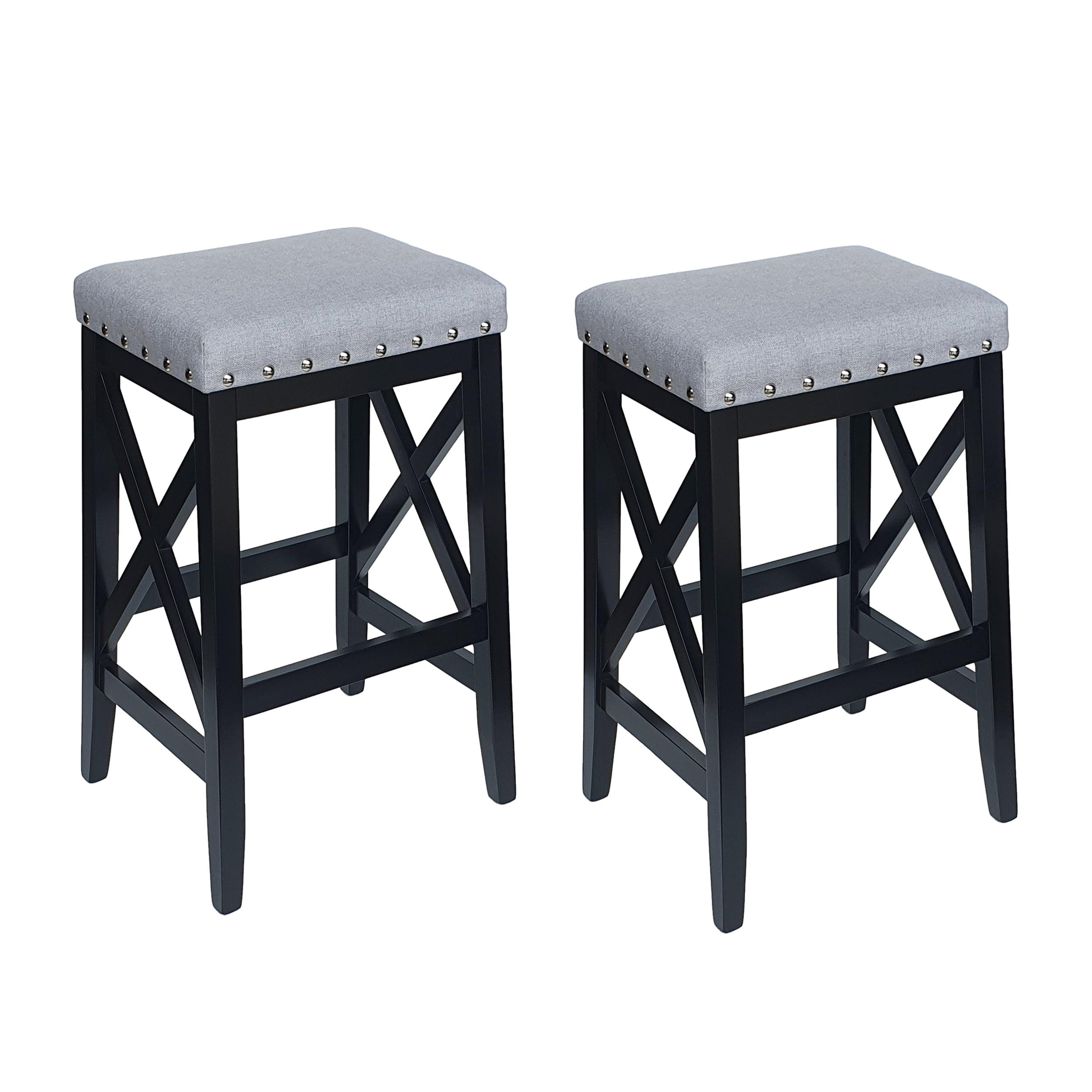 Noble House Zoey Contemporary Farmhouse Upholstered Fabric Barstools, Set of 2, Light Gray and Black