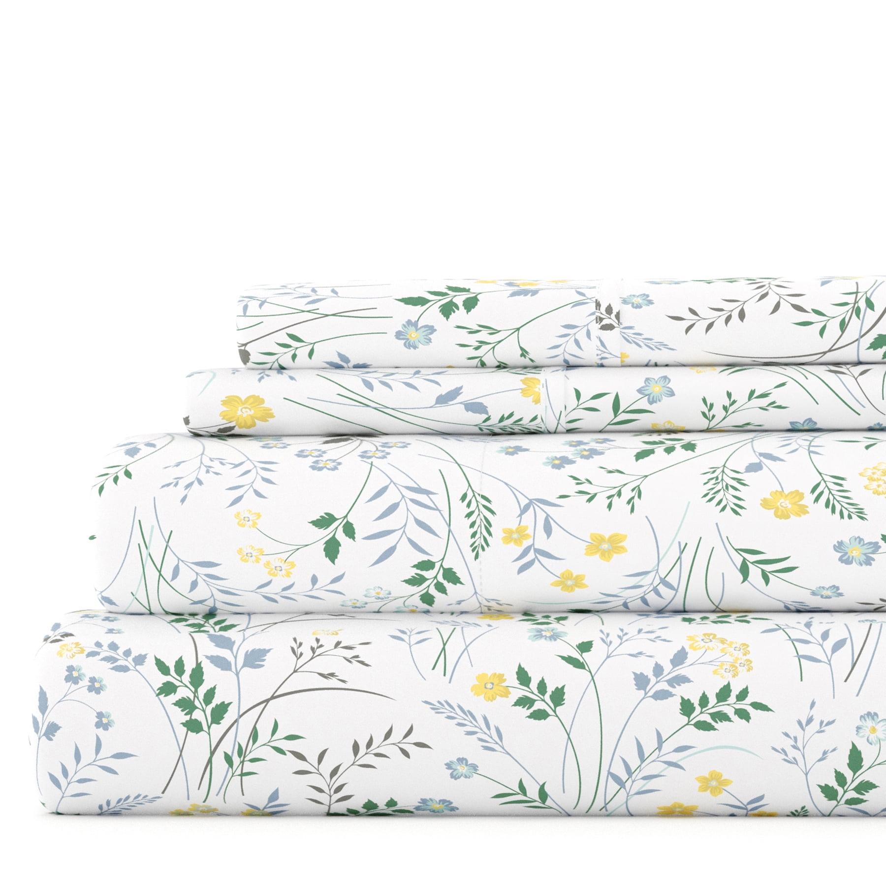 Light Blue Floral Twin Microfiber Sheet Set with Deep Pockets