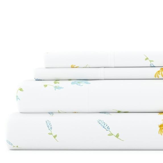 Noble Linens 4 Piece Pattern Microfiber Bed Sheets Set, Light Blue Bluebirds, Queen