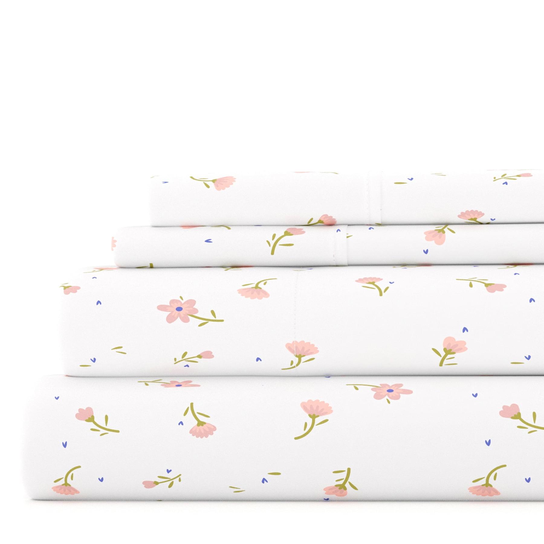 Queen Pink Floral Cotton Polyester Microfiber Sheet Set