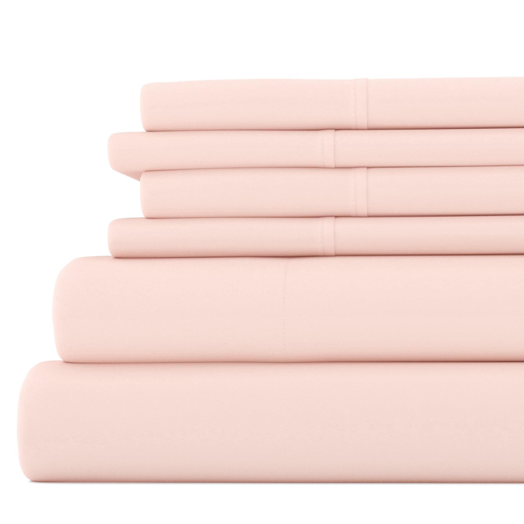 Noble Linens 6 Piece Blush Solid Microfiber Bed Sheet Set For Twin Extra Long Size Bedding