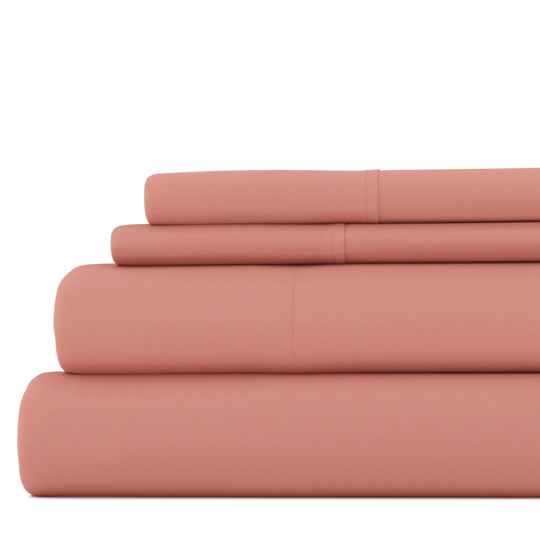 Noble Linens 4 Piece Solid Microfiber Bed Sheet Set, Clay, Queen