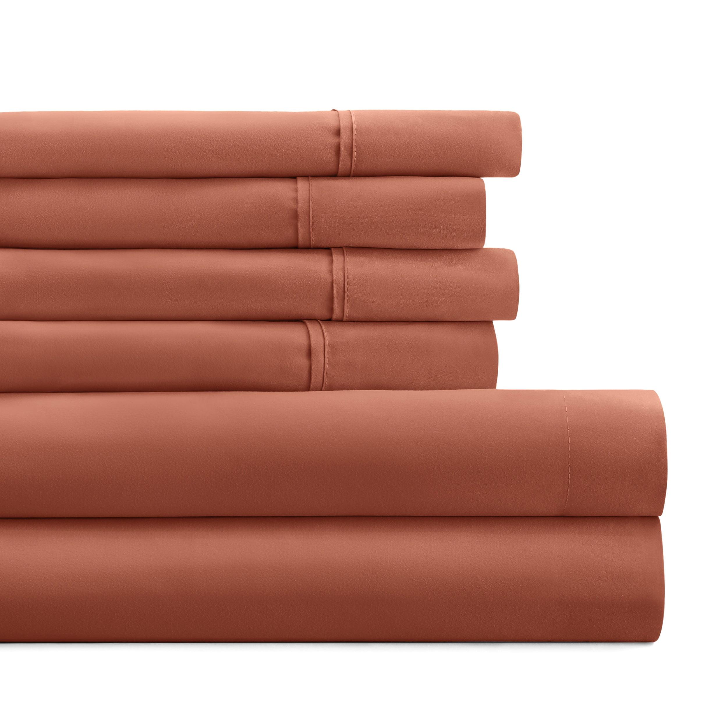 Noble Linens 6 Piece Clay Solid Microfiber Bed Sheet Set For Twin Size Bedding