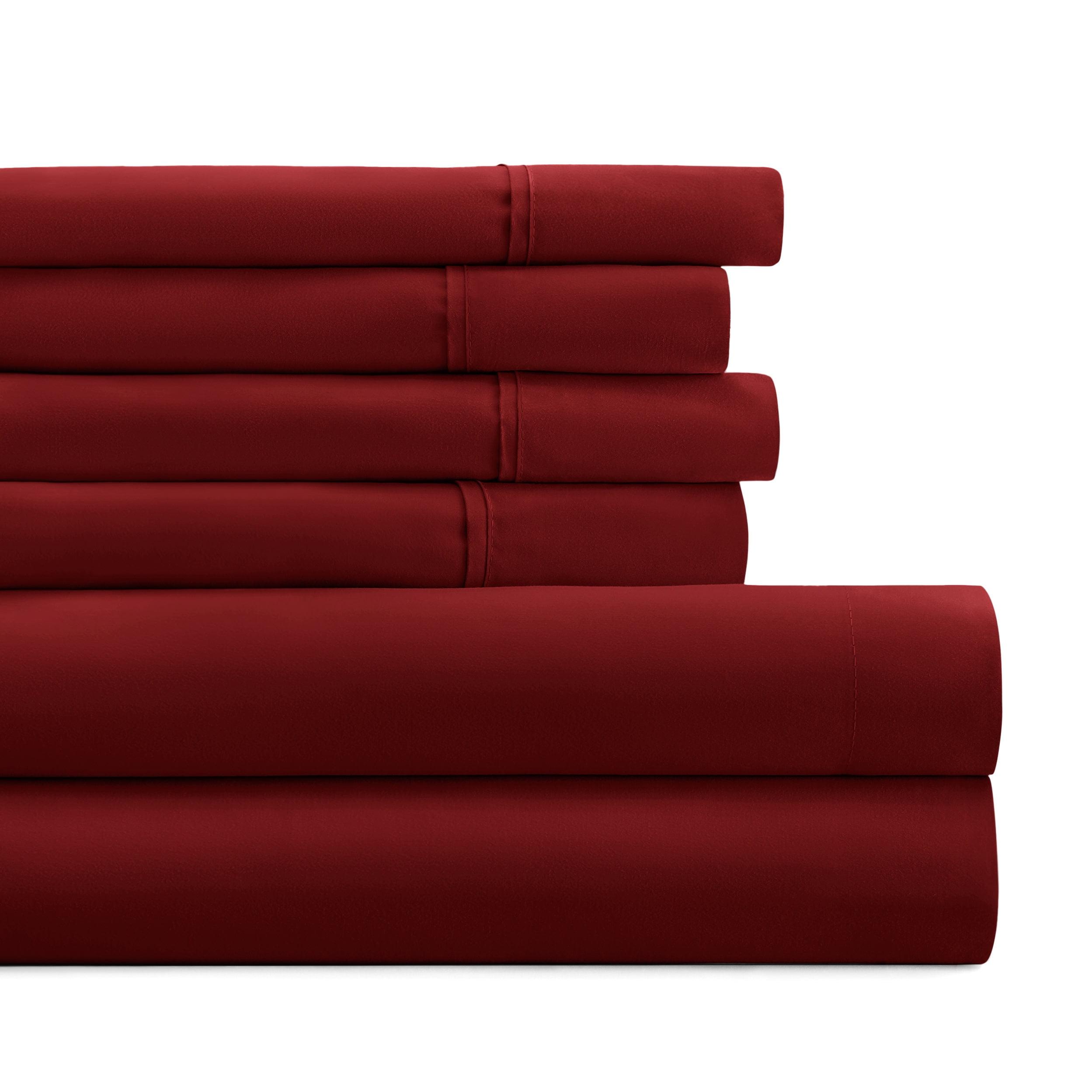 Solid 6 Piece Sheet Set - Ultra Soft - Becky Cameron (Extra Pillow Cases!), Burgundy, King
