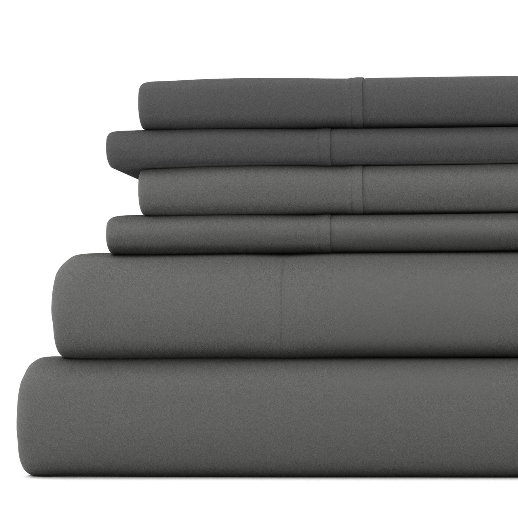 Noble Linens 6 Piece Gray Solid Microfiber Bed Sheet Set For Full Size Bedding