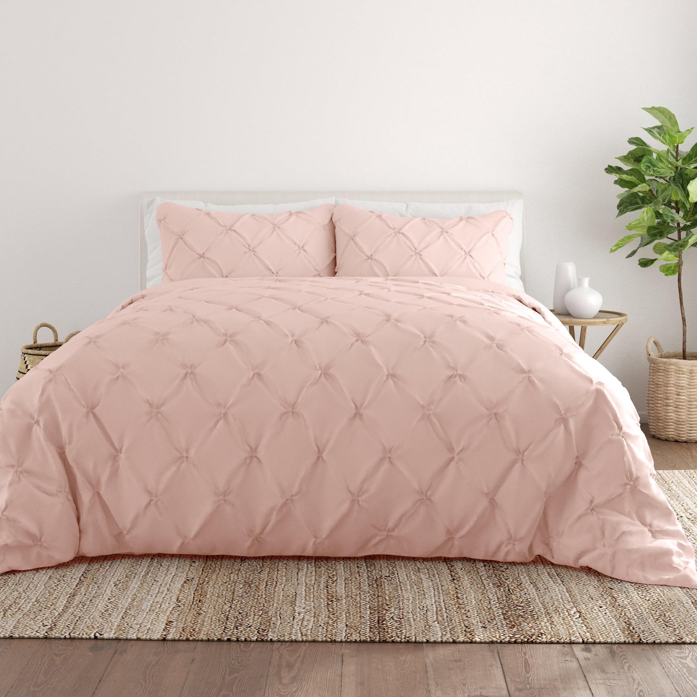 Blush Pink Pintuck California King Microfiber Duvet Cover Set