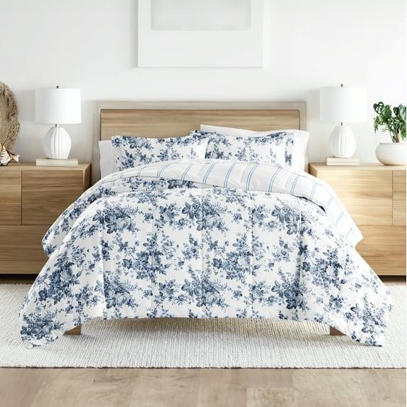Becky Cameron Stone All Season Down-Alternative Comforter Set in Cabbage Rose Stripe