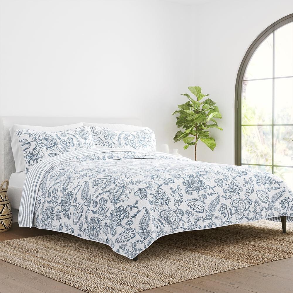 Dusk Blue Twin Reversible Microfiber Quilt Set