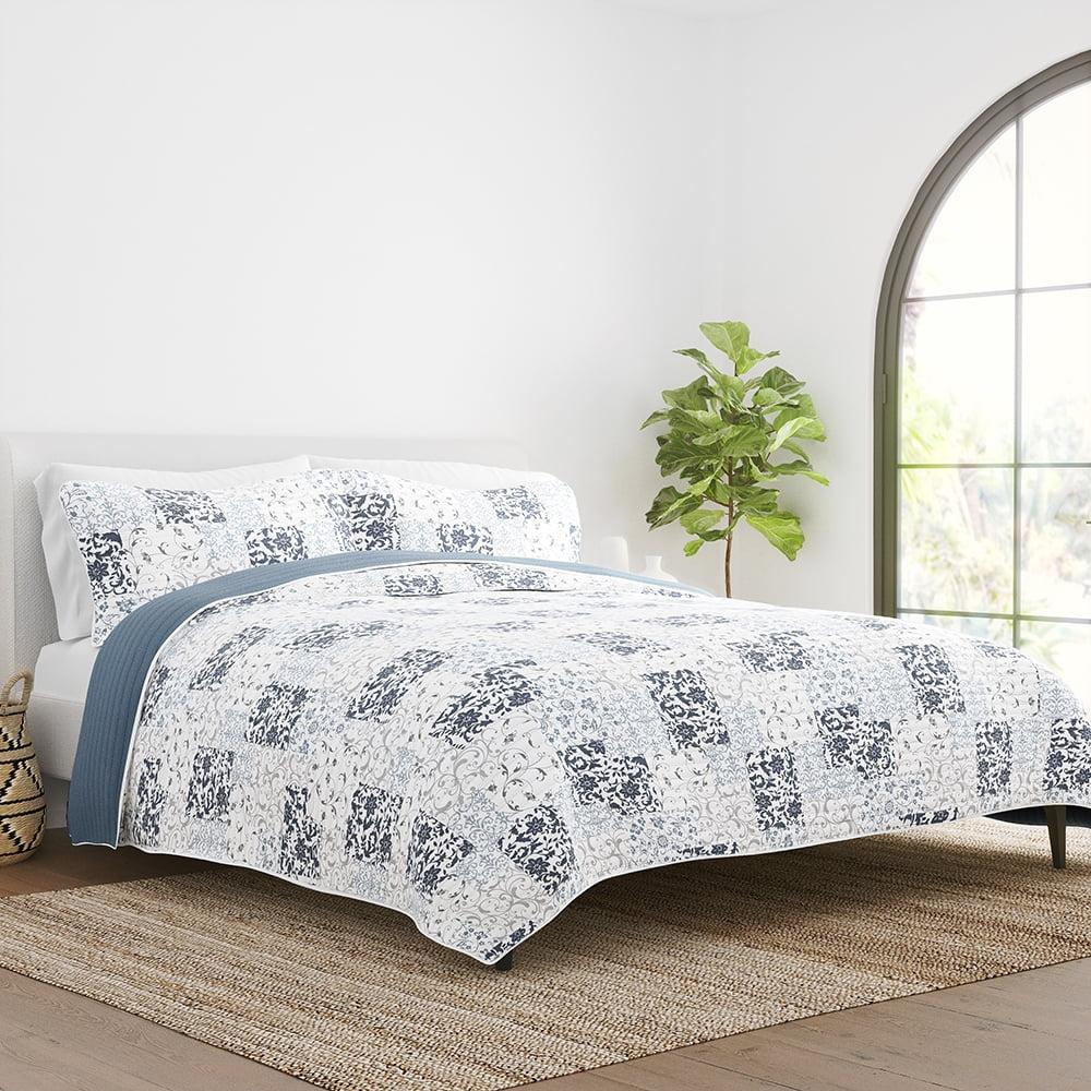 Dusk Blue Twin Reversible Microfiber Quilt Set with Shams