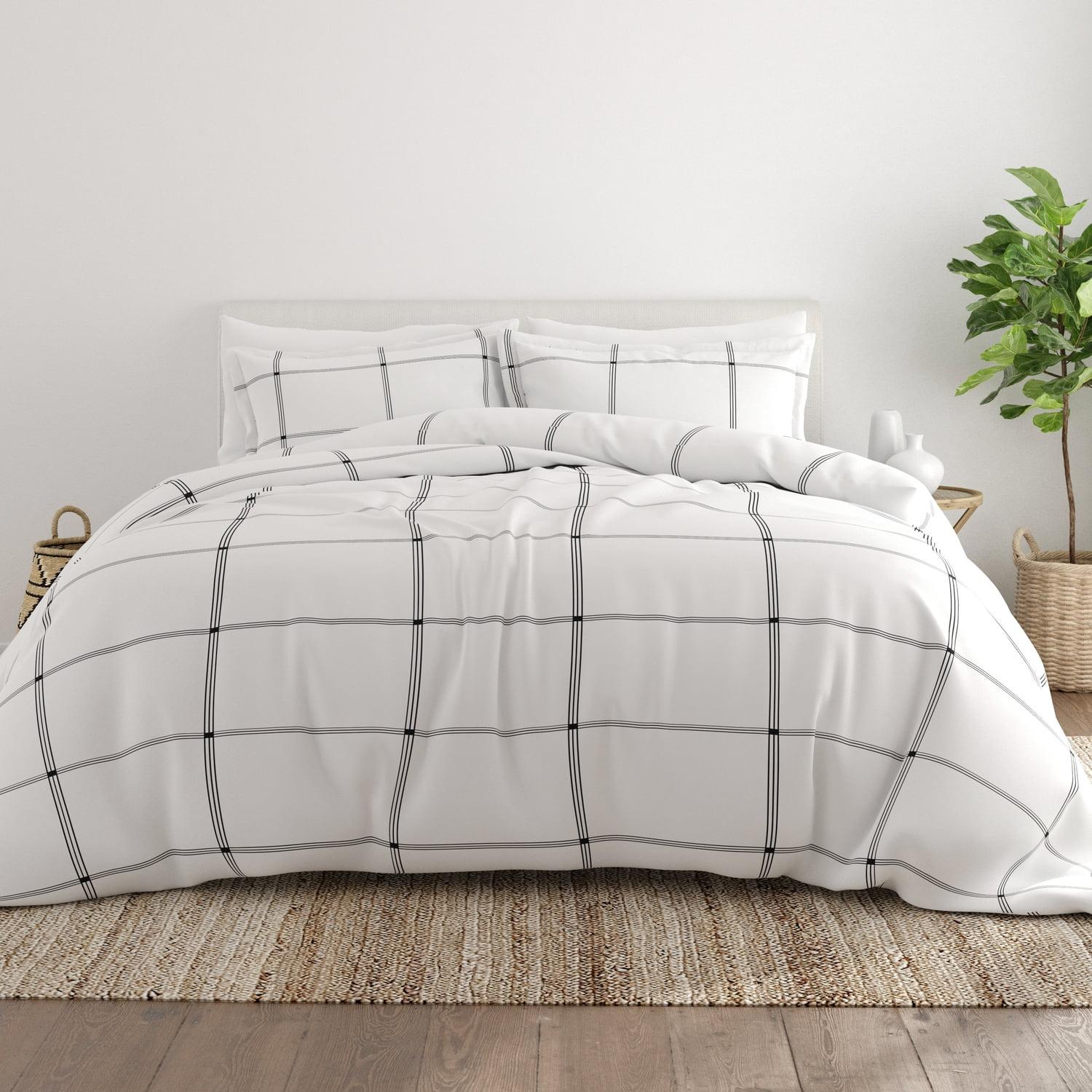 Gray and White Grid Pattern 3-Piece Full/Queen Duvet Cover Set