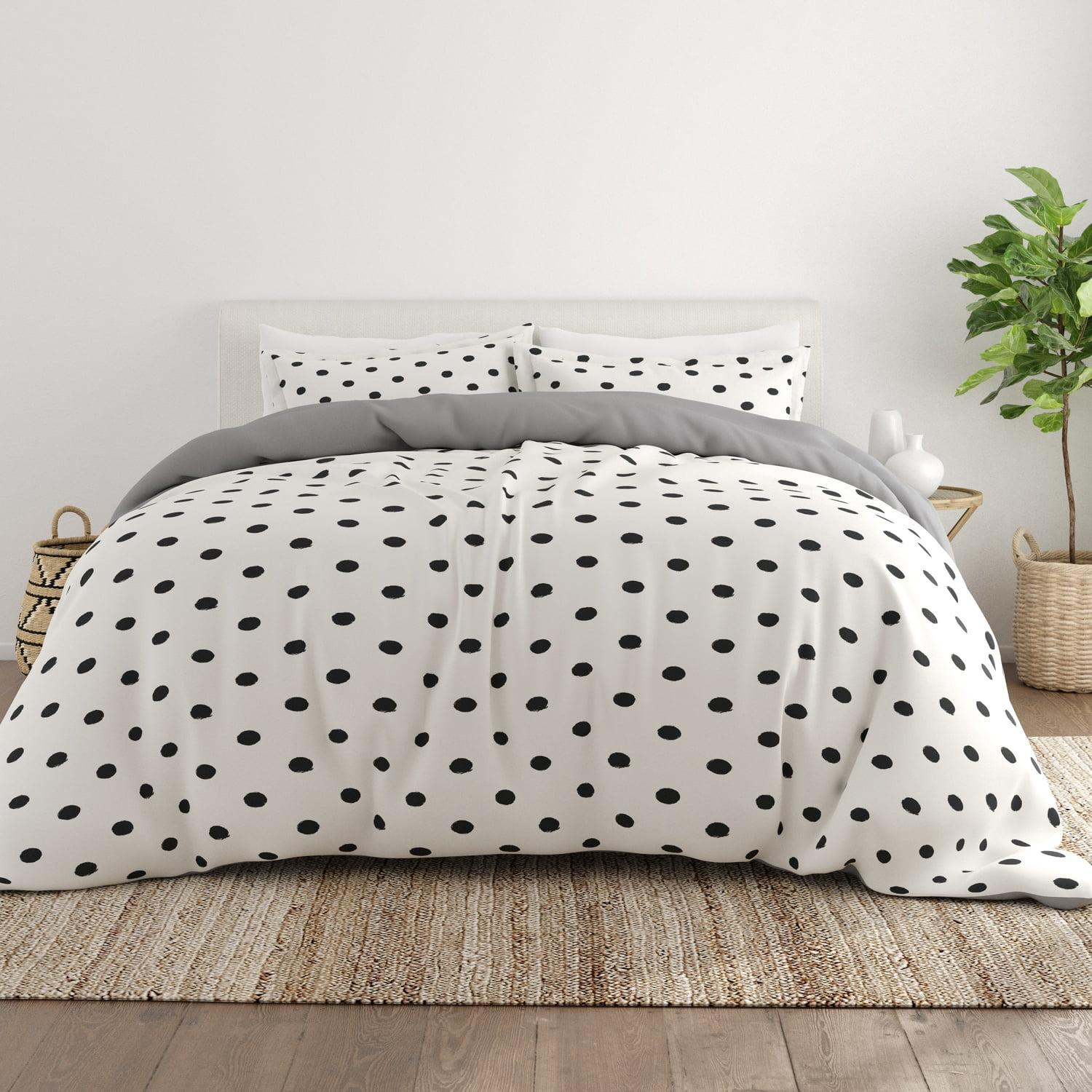 Light Gray and White Polkadot Twin Duvet Cover Set