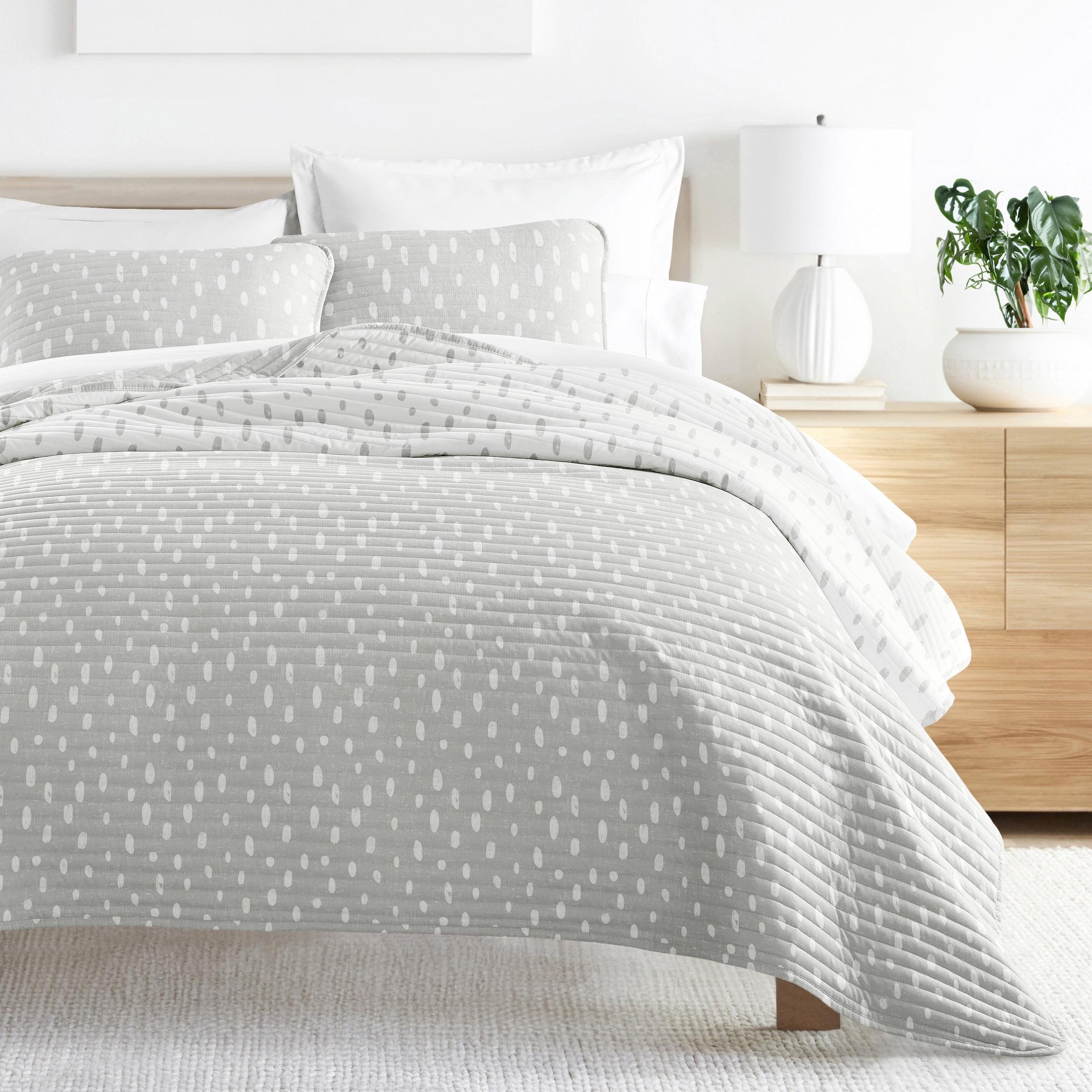 Becky Cameron Gray Polka Dots Pattern Reversible Quilt Set