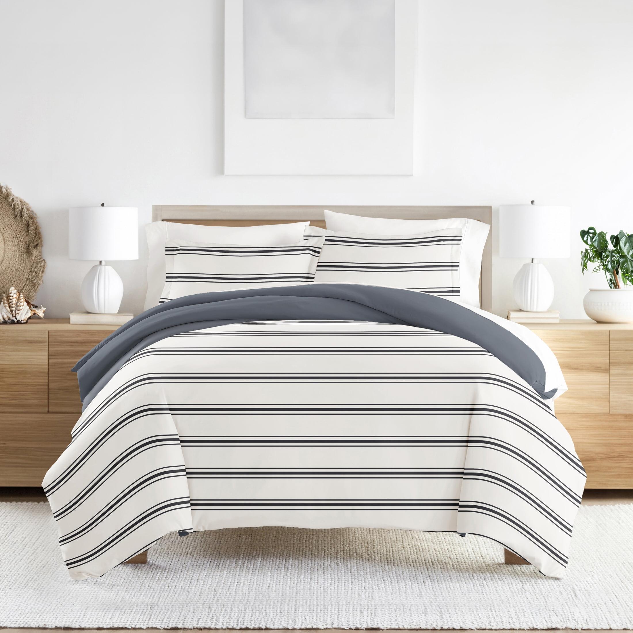 Noble Linens Navy Desert Stripe Reversible 2-Piece Duvet Cover Set, Twin/Twin XL