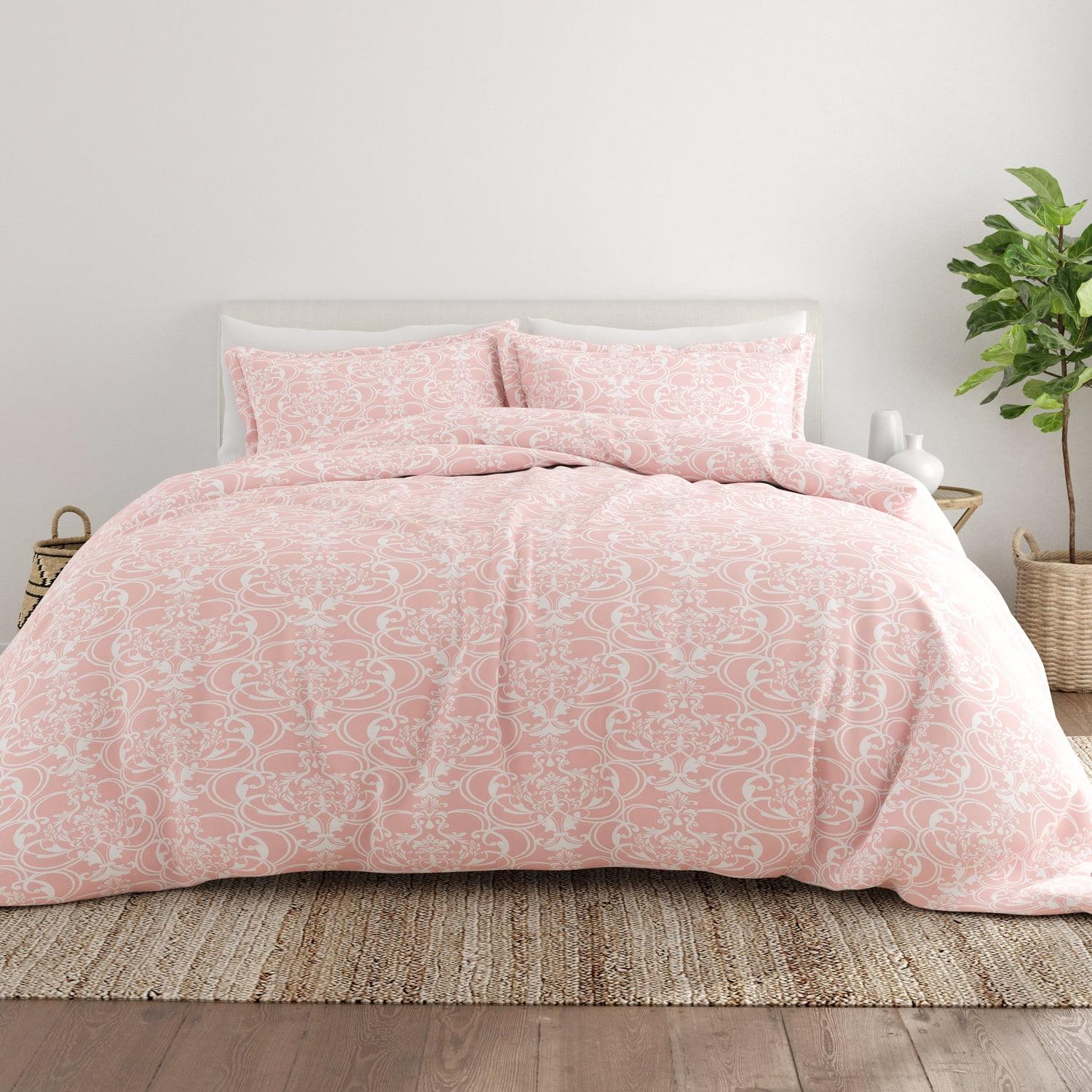 Pink Damask Pattern Twin XL Microfiber Duvet Cover Set