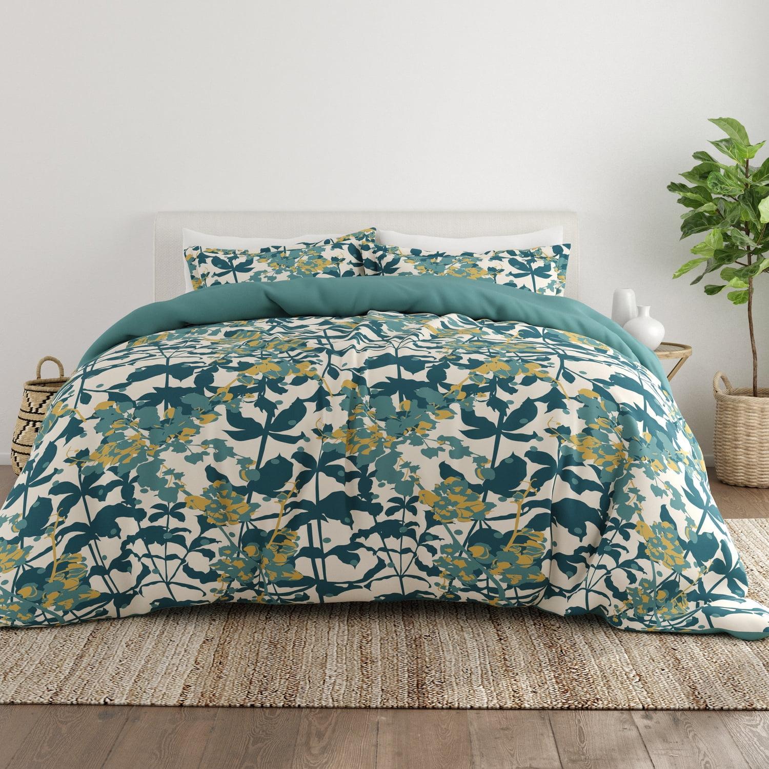 Teal and White Floral Microfiber Twin Duvet Cover Set