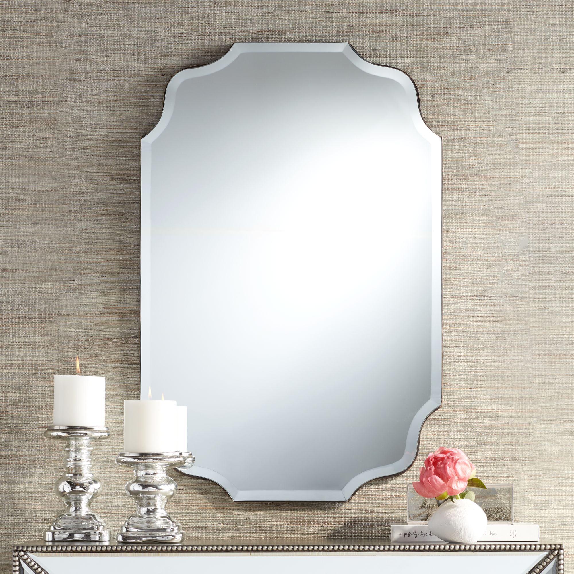 Distressed Frameless Oval Beveled Vanity Mirror