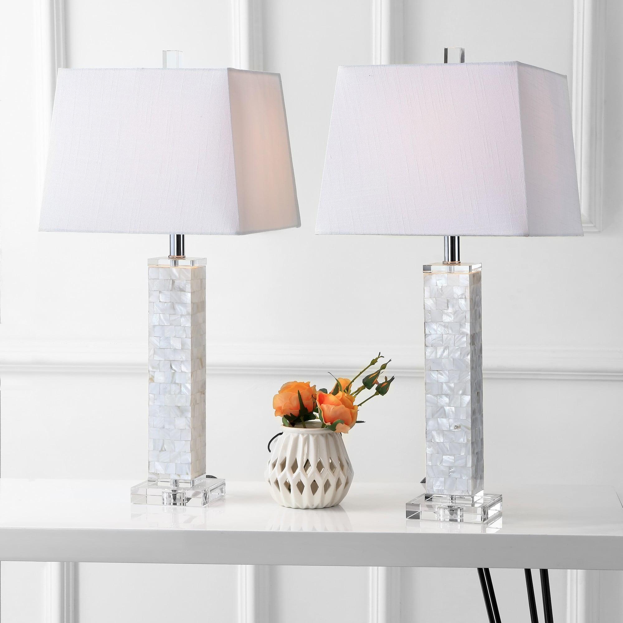 Noelle White Seashell and Crystal LED Table Lamp Set