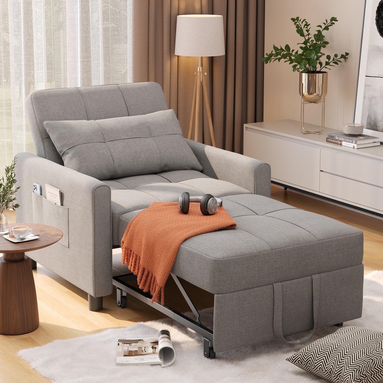 Aiho Sleeper Sofa Chair Bed, Convertible Sofa Chair 3-in-1, Adjustable Sleeper Chair Pullout Sofa Bed, Grey