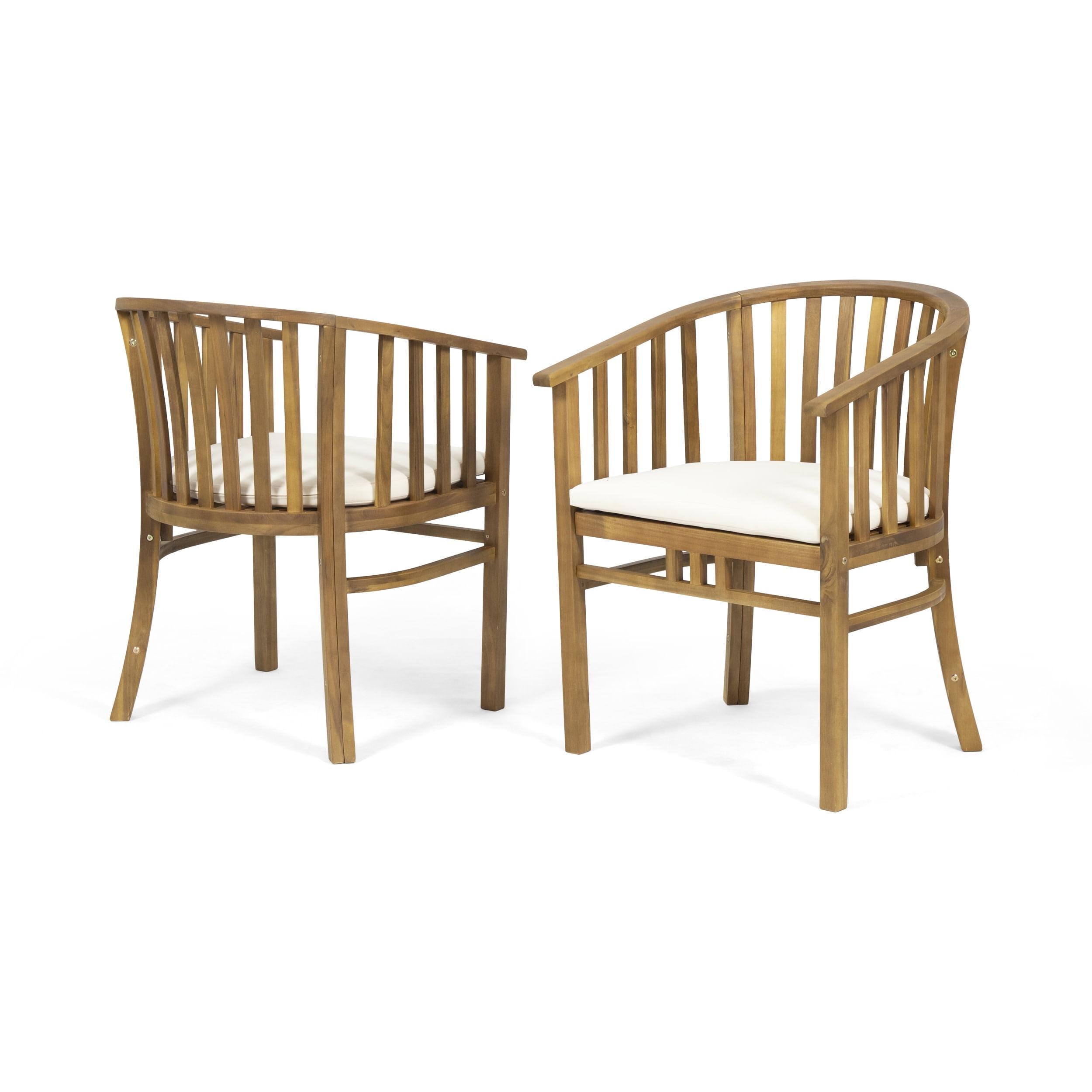 GDFStudio Rosin Outdoor Acacia Wood Dining Chairs with Cushion (Set of 2), Cream/Teak
