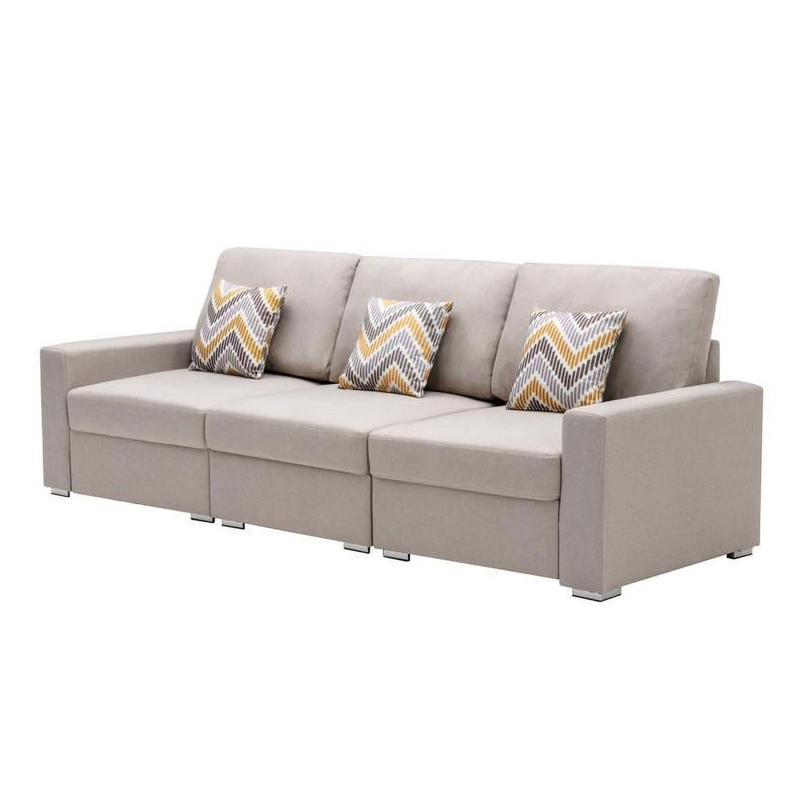 Nolan 95.5'' Beige Linen Fabric Sofa with Interchangeable Legs and Accent Pillows