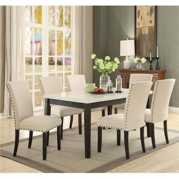 54" Nolan Accent Table White Marble/Salvage Dark Oak - Acme Furniture