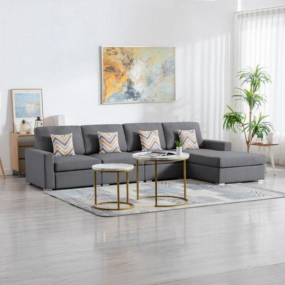 Nolan Gray Linen Fabric Reversible Sectional Sofa Chaise Interchangeable Legs