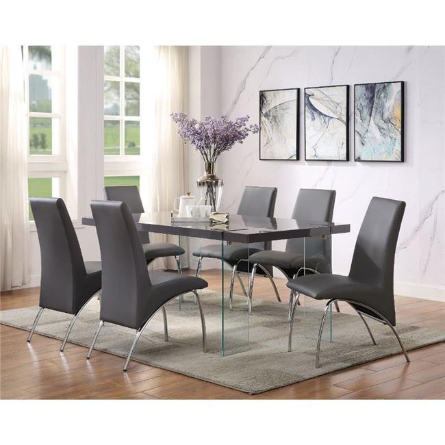 66" Noland Dining Table Gray High Gloss/Clear Glass - Acme Furniture: Modern Rectangular 30" High, Seats 6