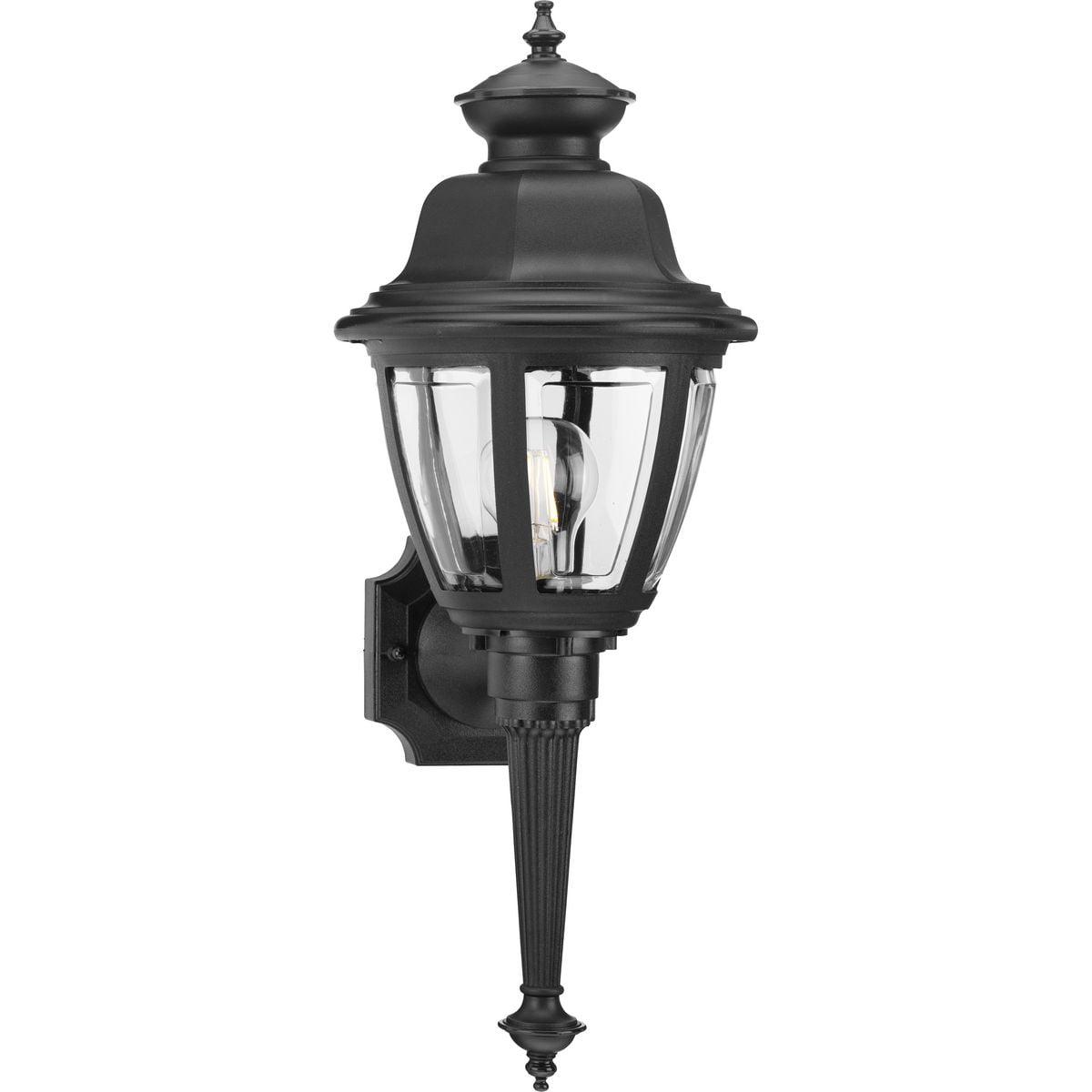 Progress Lighting New Bedford 1-Light Outdoor Wall Torch, Black Finish, Clear Beveled Acrylic Panels