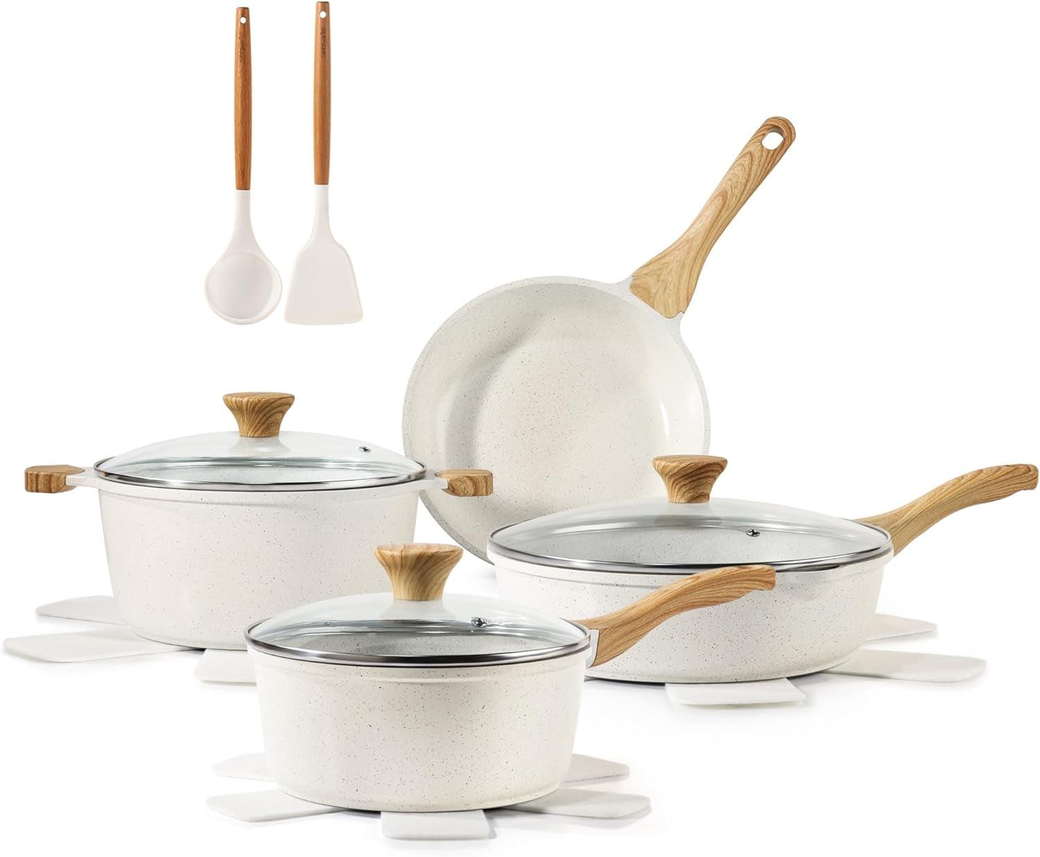 13-Piece White Ceramic Nonstick Cookware Set with Glass Lids