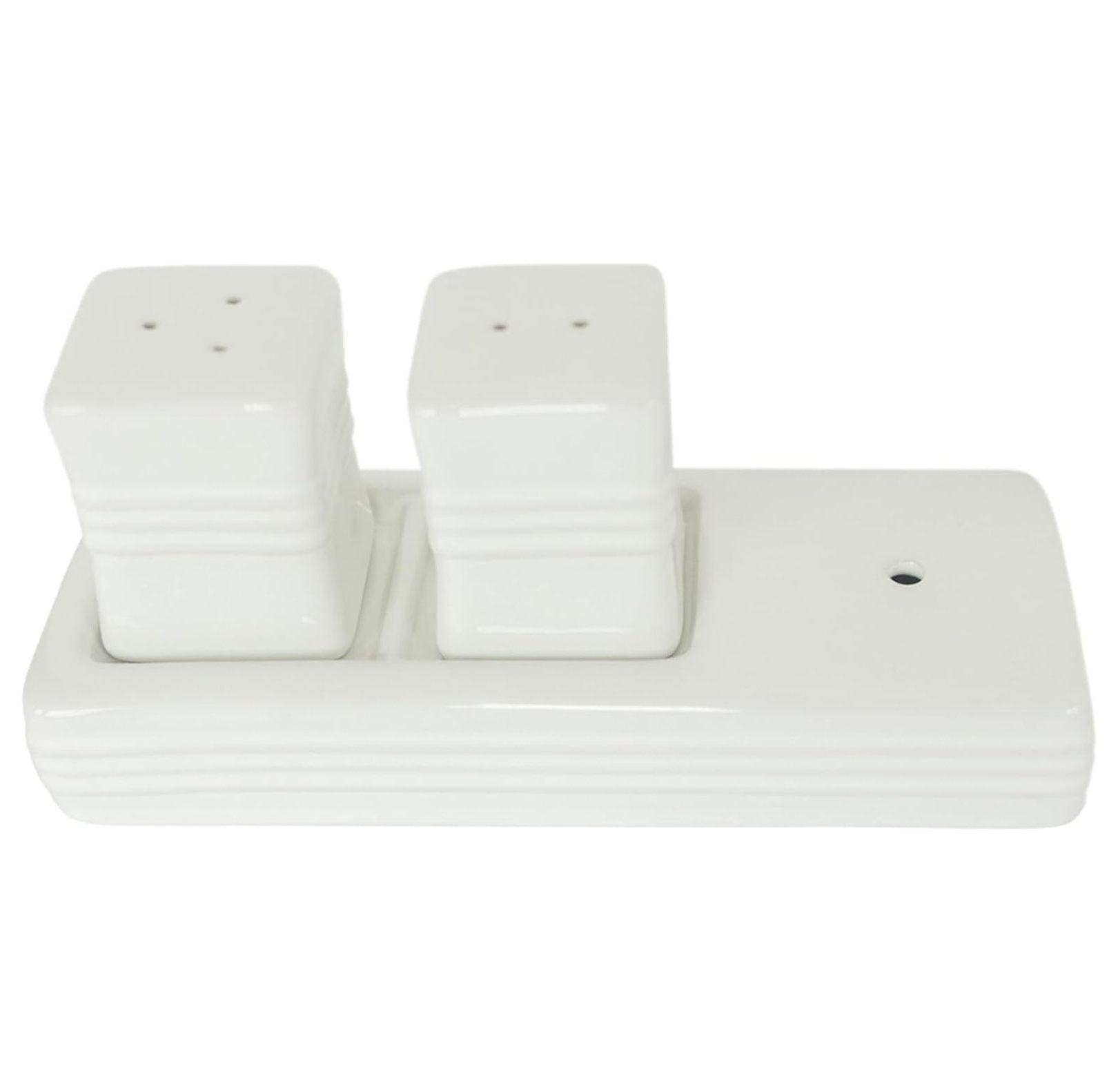 White Ceramic Pinstripe Salt and Pepper Shakers Set