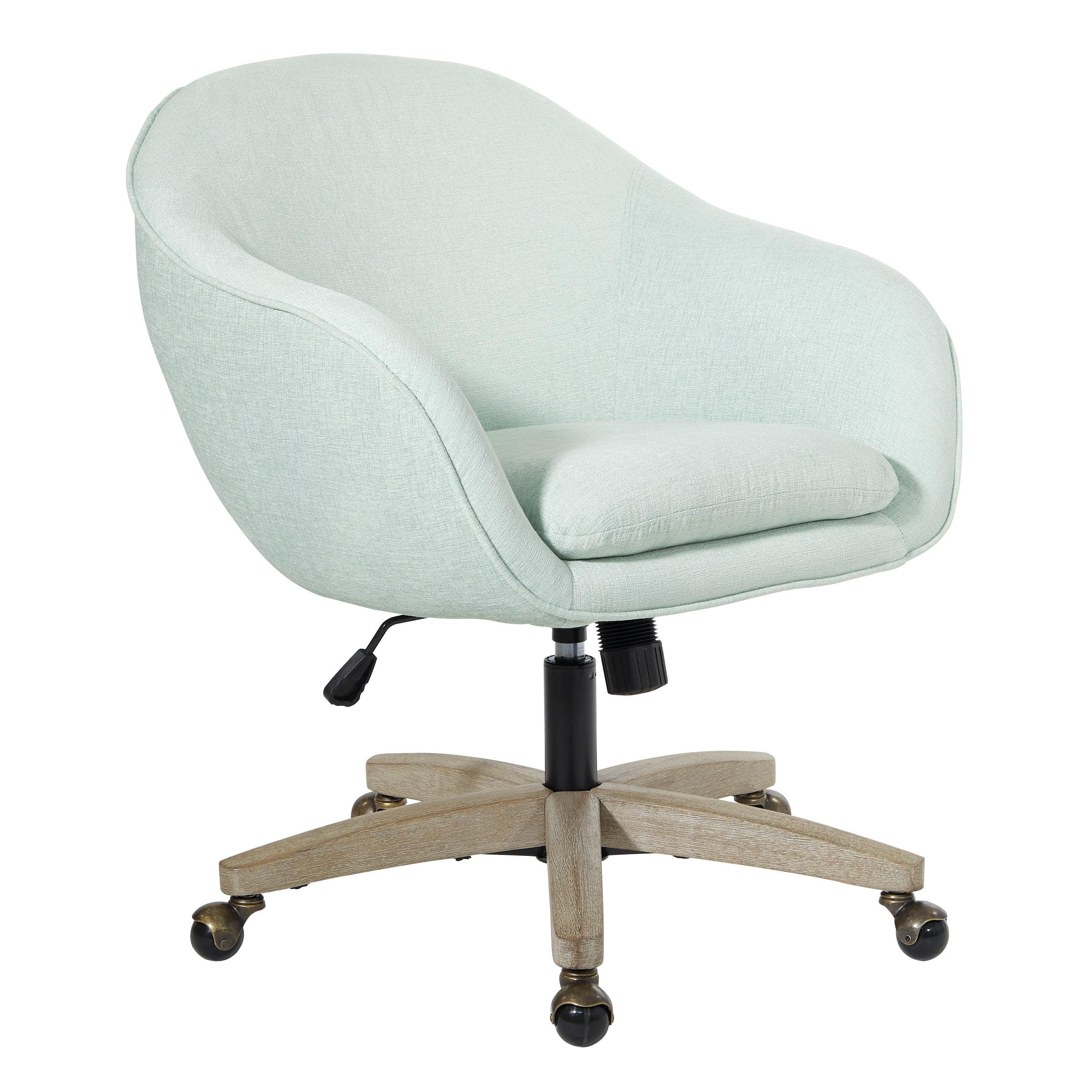 Nora Mint Blue Fabric Swivel Office Chair with Rustic Wood Base