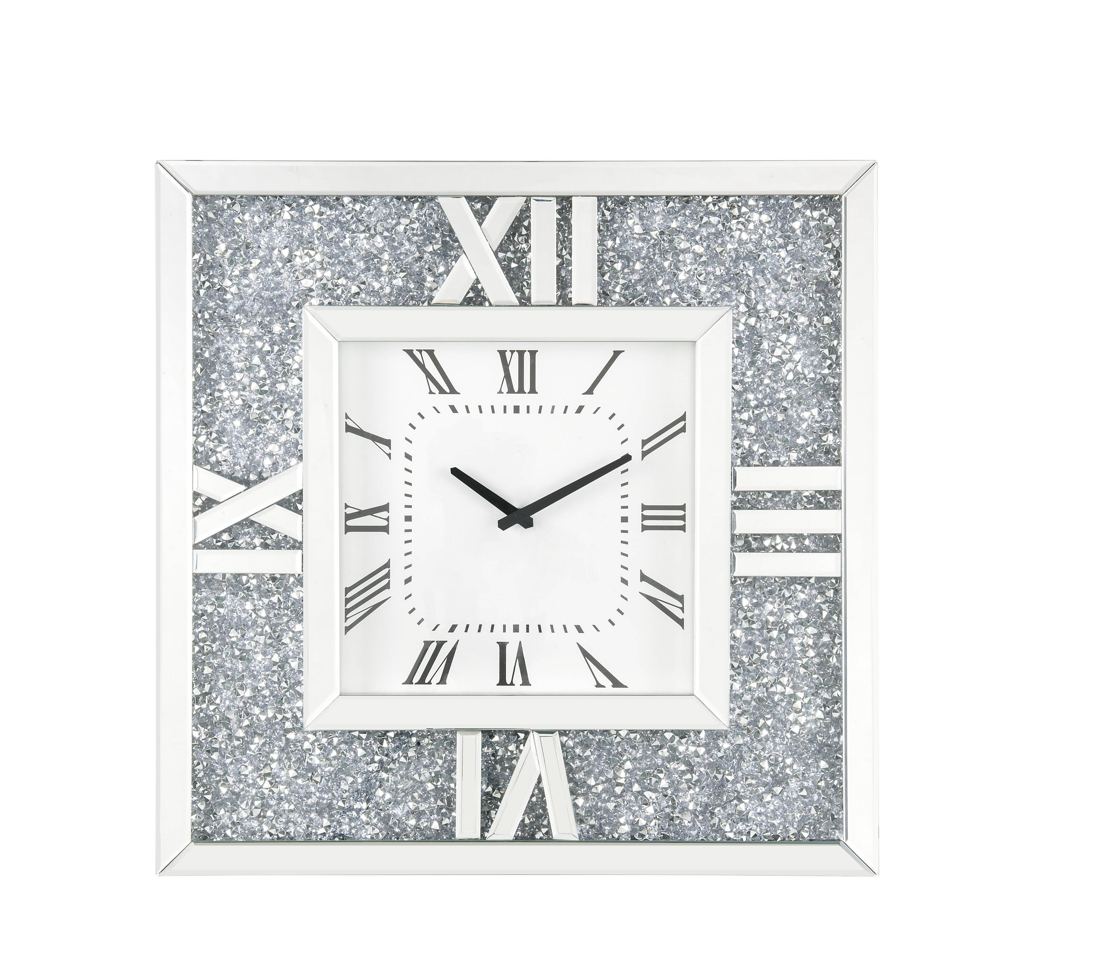 Noralie Wall Clock in Mirrored & Faux Diamonds