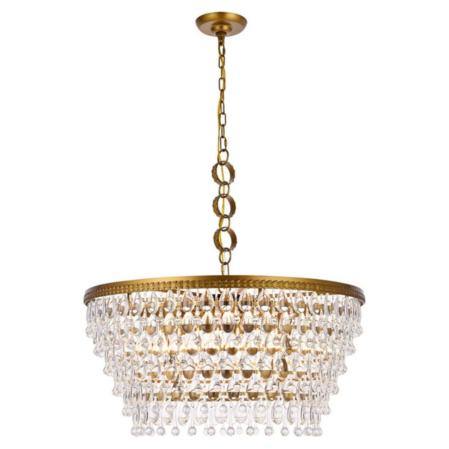 Nordic Brass and Crystal 6-Light Chandelier