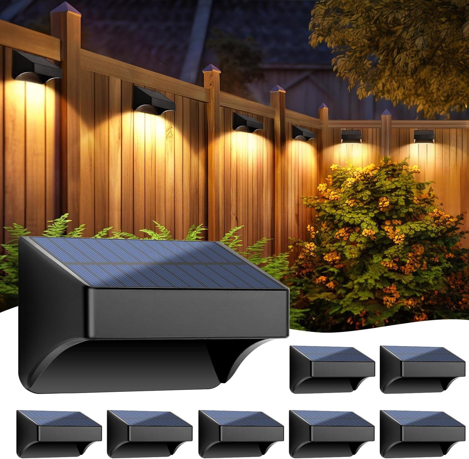 8-Pack Black Solar Powered LED Fence Lights