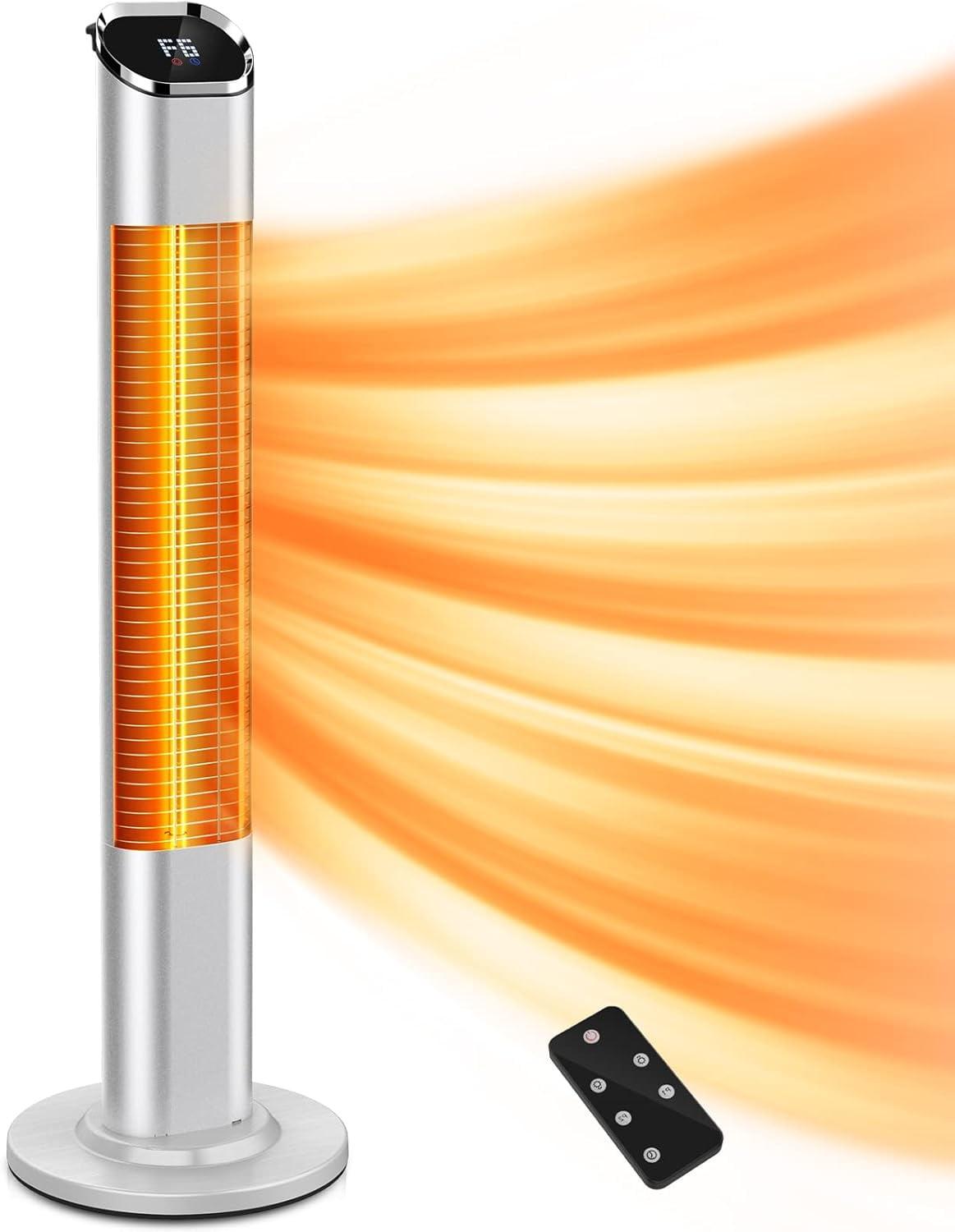 Silver Electric Infrared Standing Patio Heater with Remote