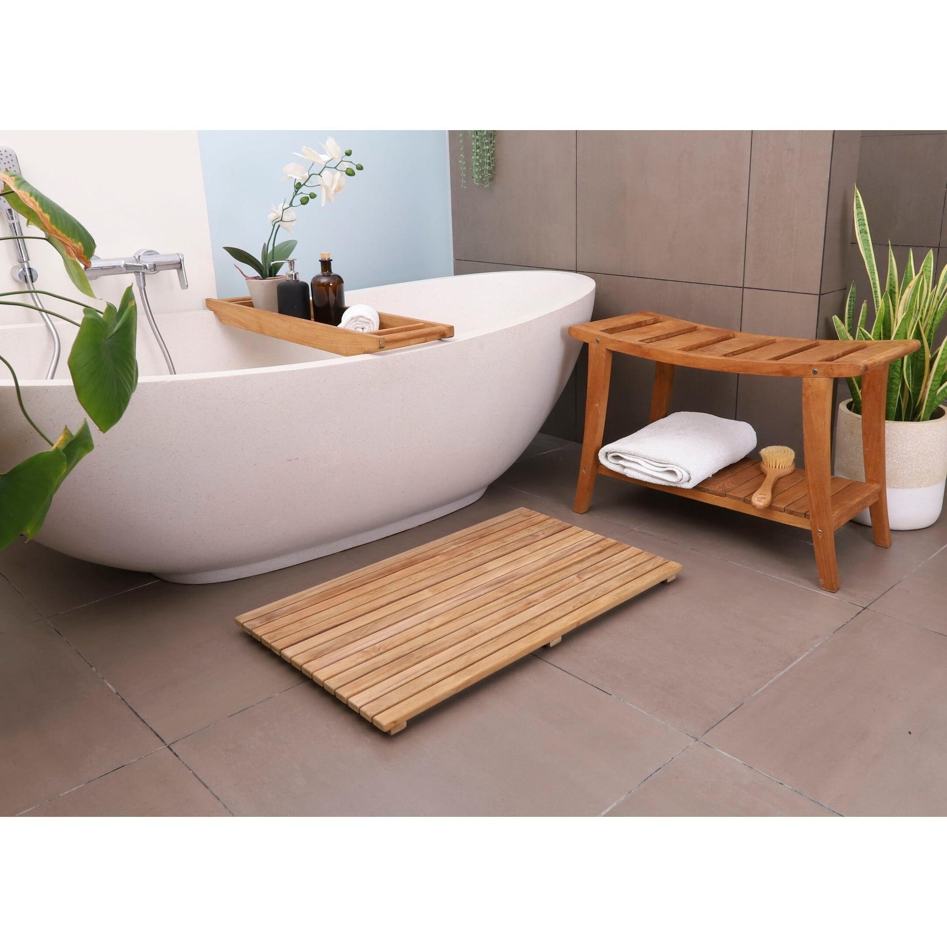 Nordic Teak 30" Asian Style Shower Bench with Shelf