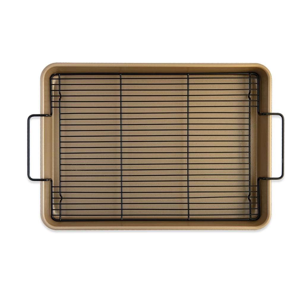 Gold Nonstick High-Sided Baking Tray with Black Rack